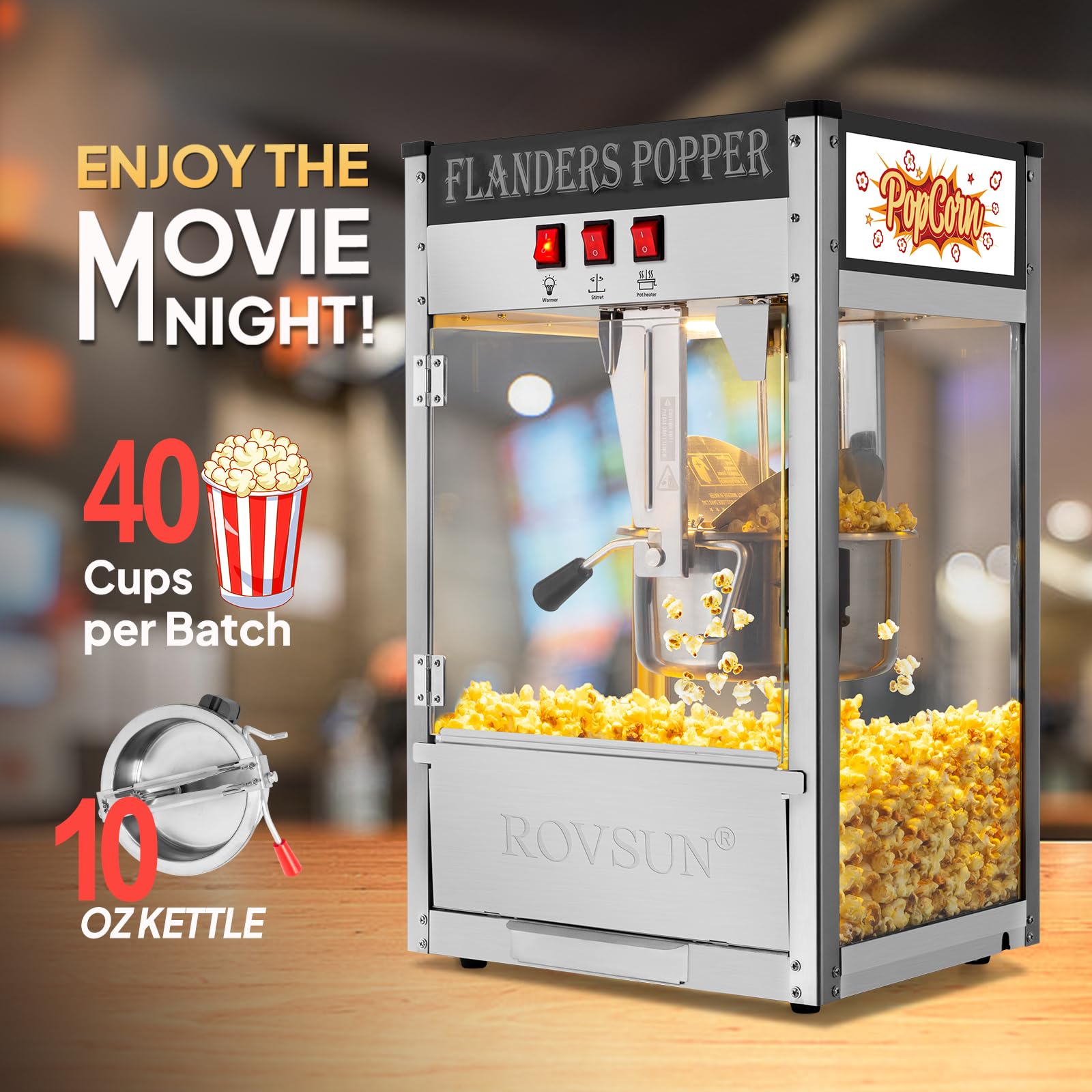 ROVSUN 10 oz. Kettle 800W 120V Popcorn Machine Maker Countertop Black