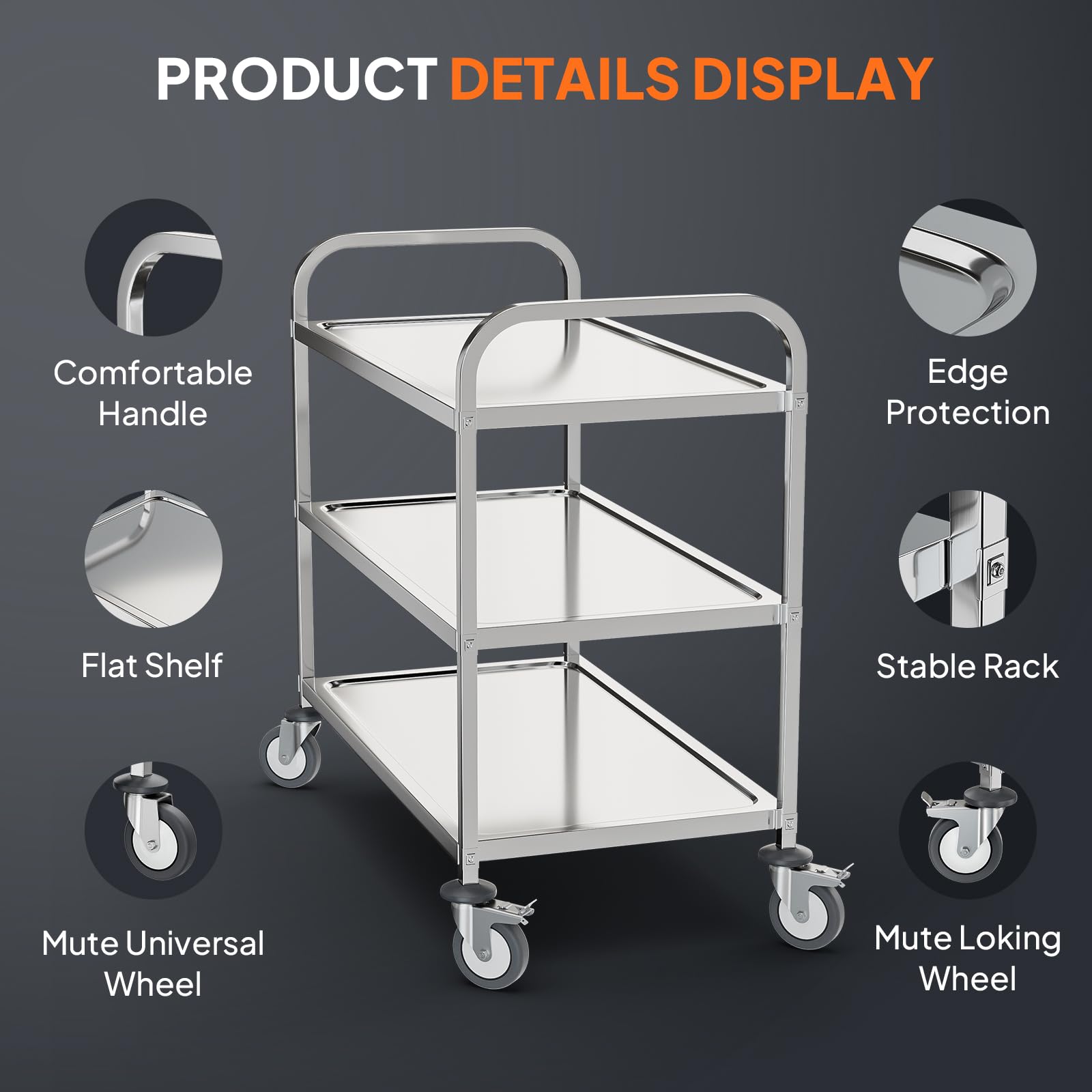 3-Tier 37" x 19" 330 lb. Capacity Stainless Steel Utility Cart