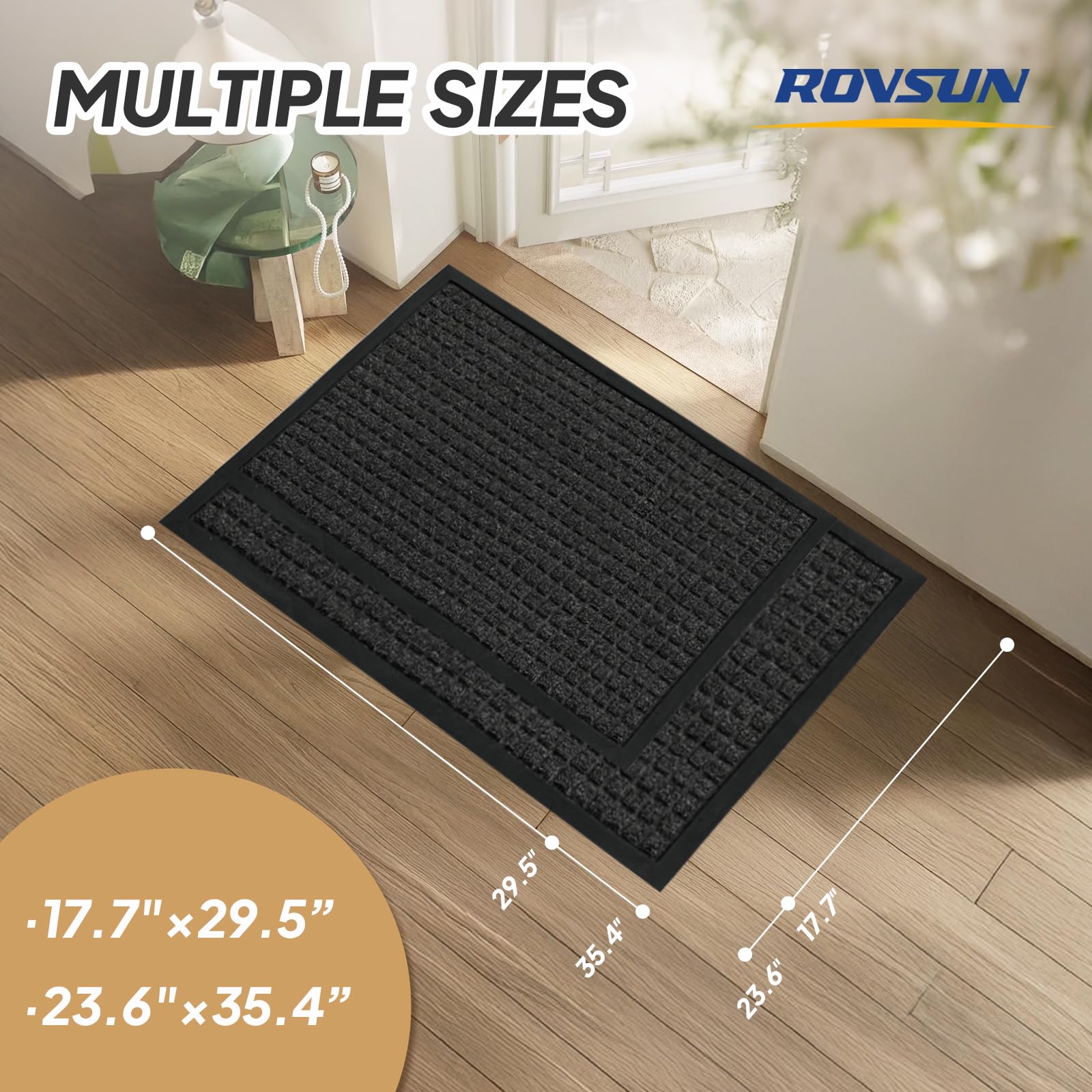 ROVSUN 35.4" × 23.6" Front Door Mat with Square Pattern Non-Slip Grey