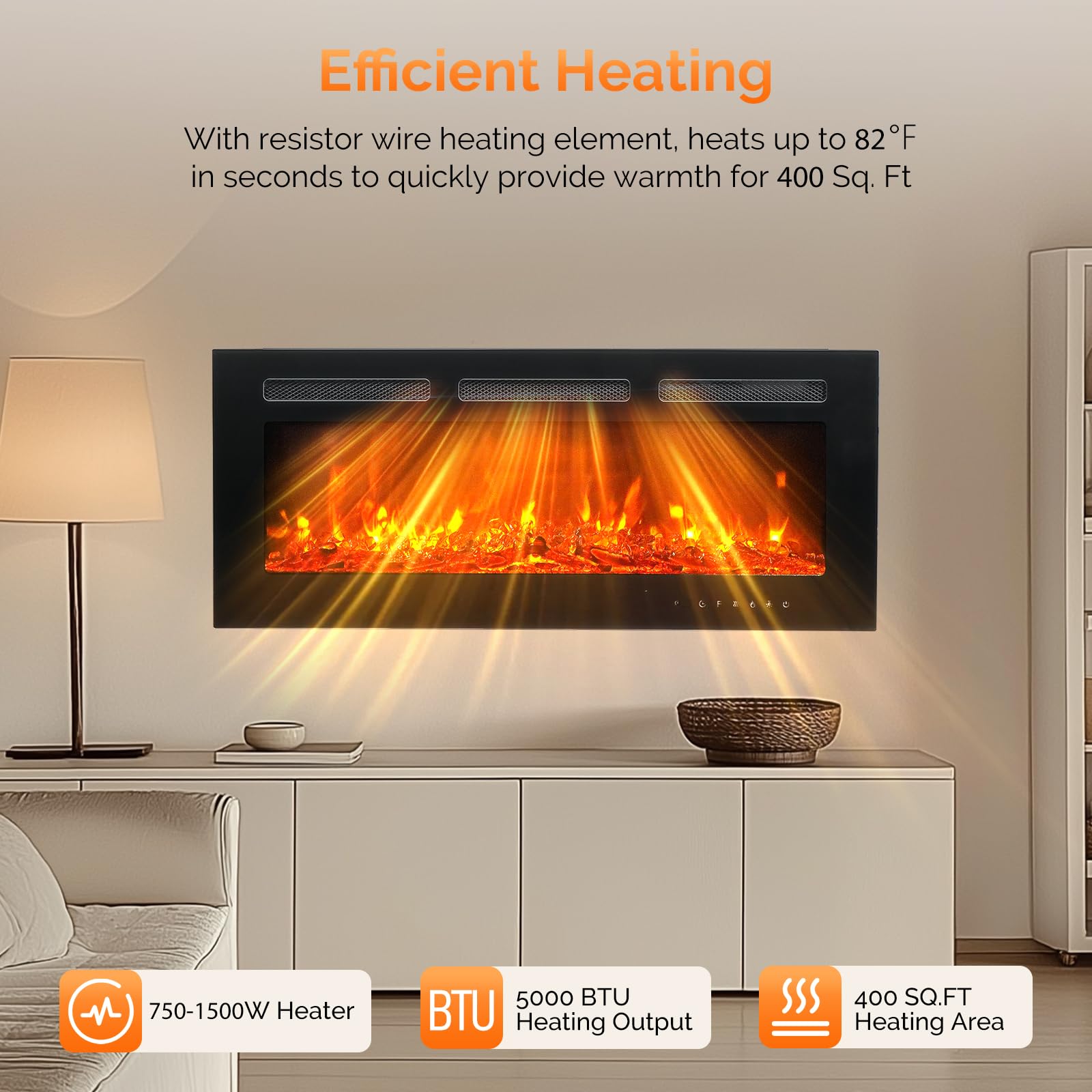 ROVSUN 40'' 1500W 120V 3-in-1 Electric Fireplace with Remote & APP