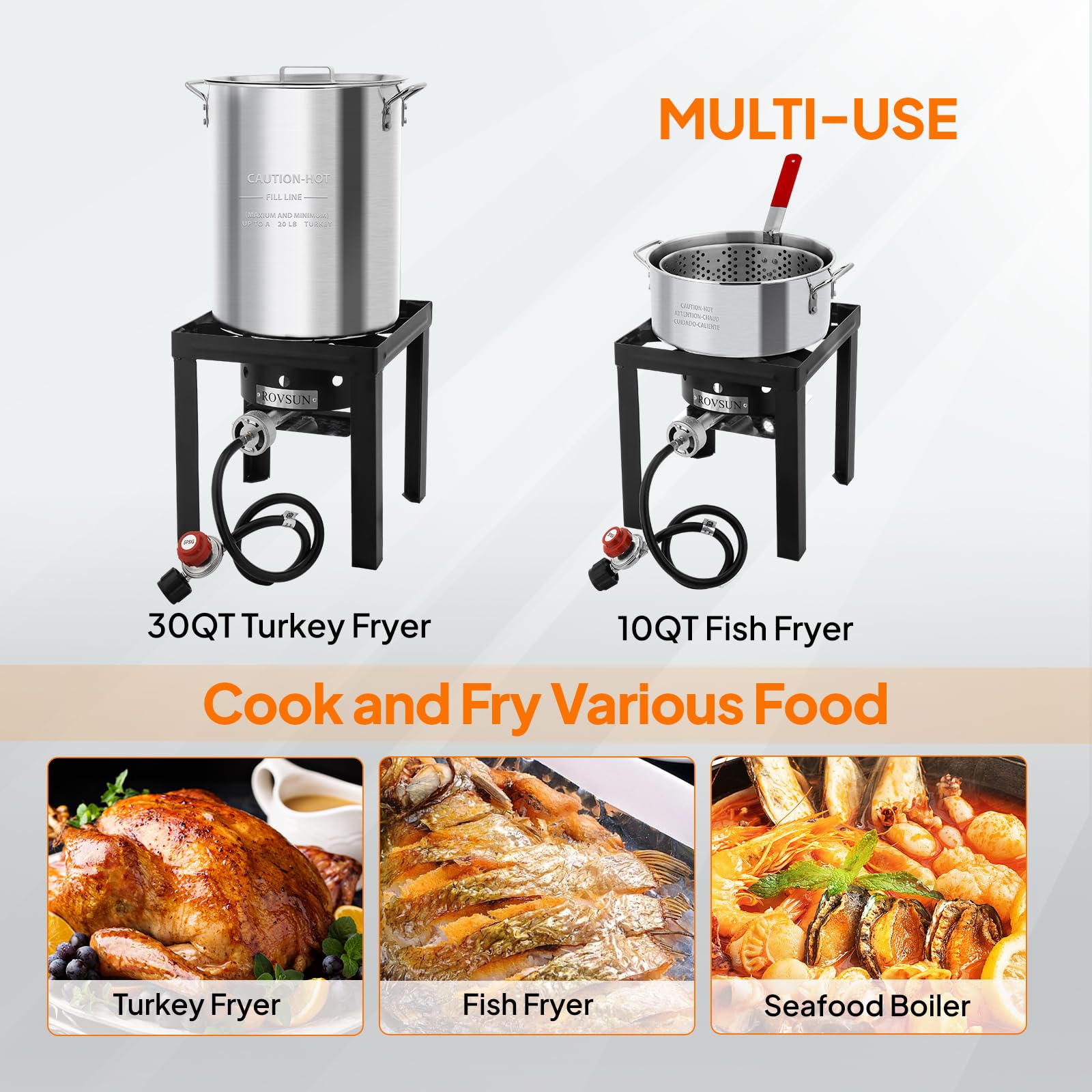ROVSUN 30 QT Turkey Fryer & 10 QT Fish Fryer Kit with 55,000 BTU Propane Stove