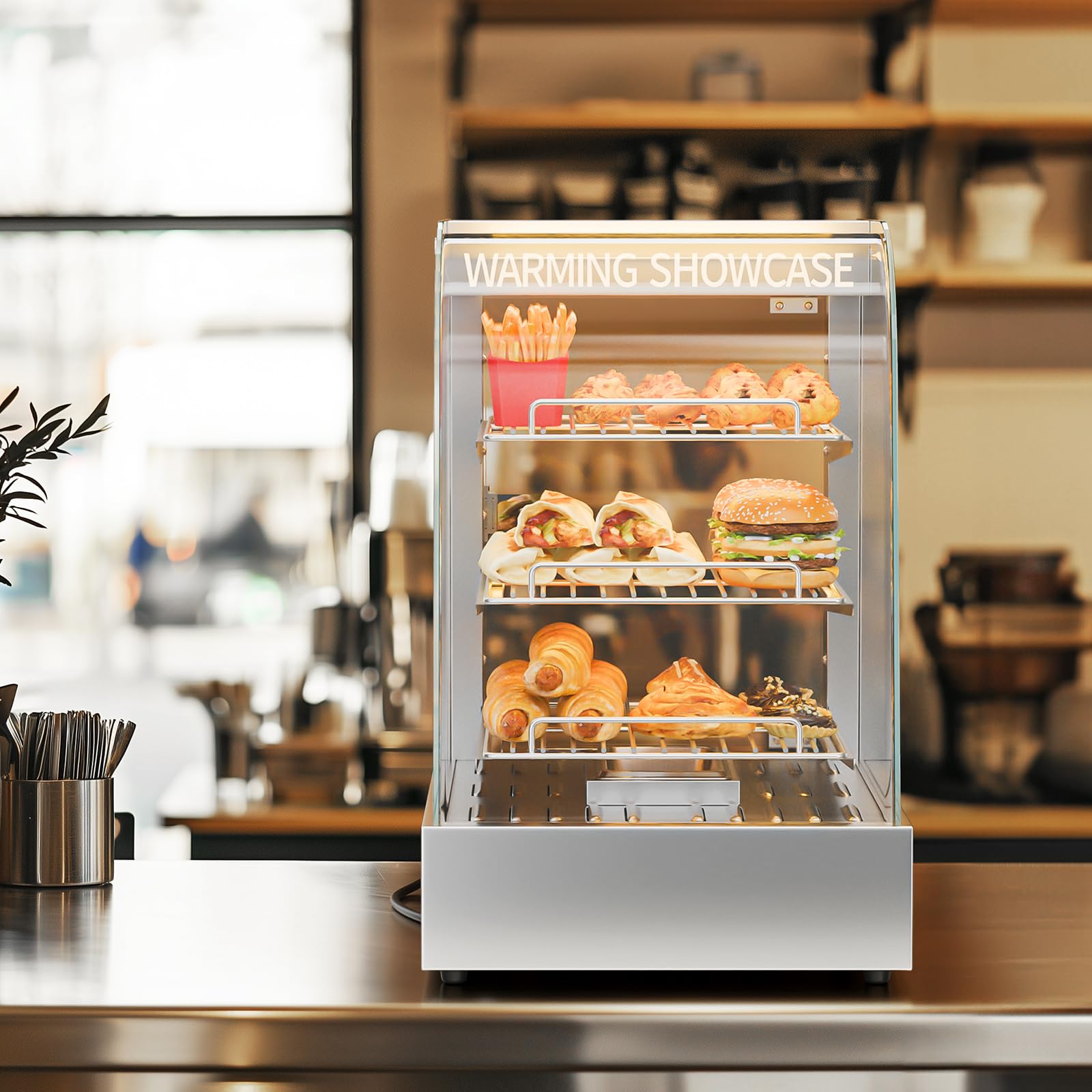 ROVSUN 3-Tier 15" 800W 110V Pizza Warmer Display Case Countertop