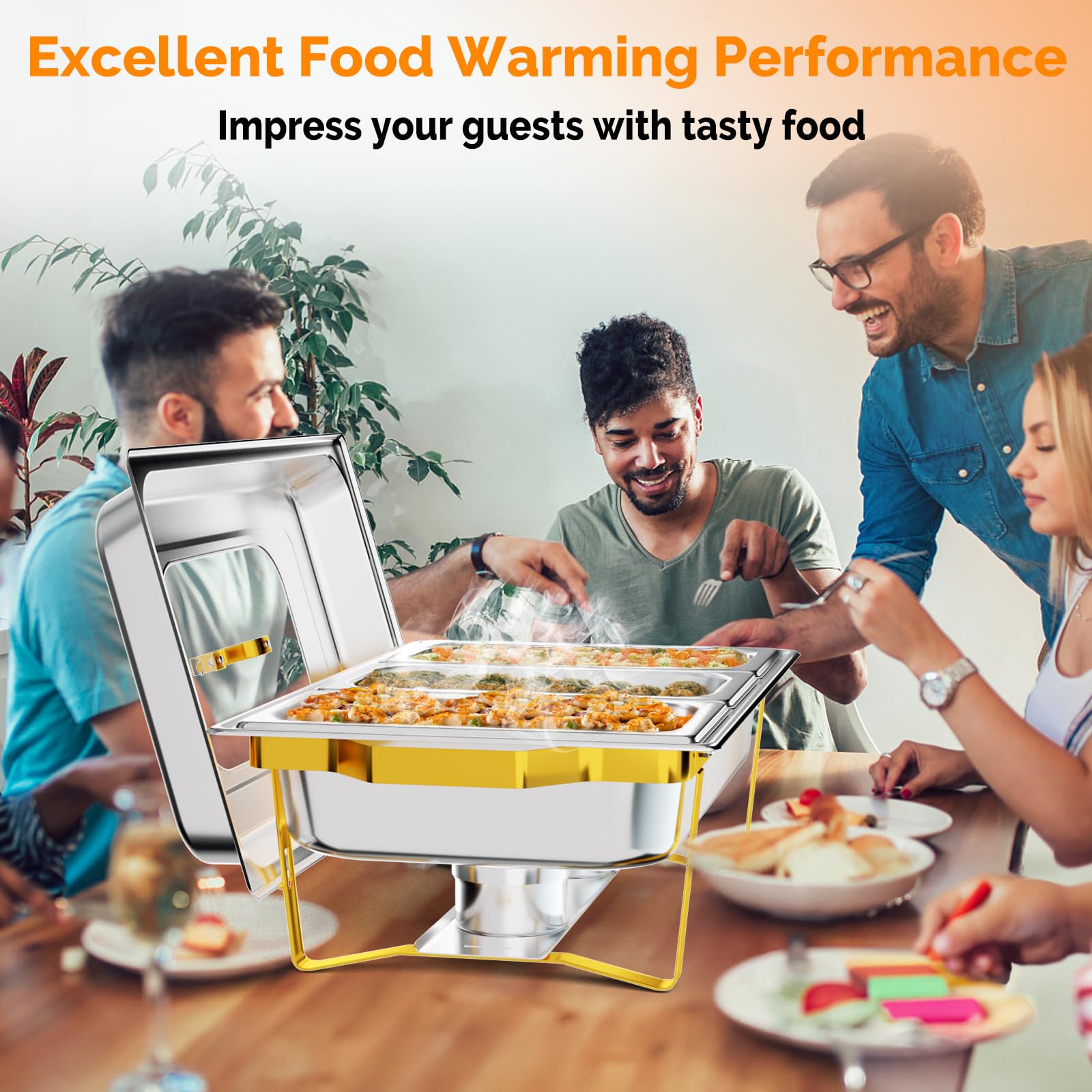 ROVSUN 9 QT Rectangle Chafing Dish Set with Glass Lid, Folding Frame & 3 1/3 Size Pan