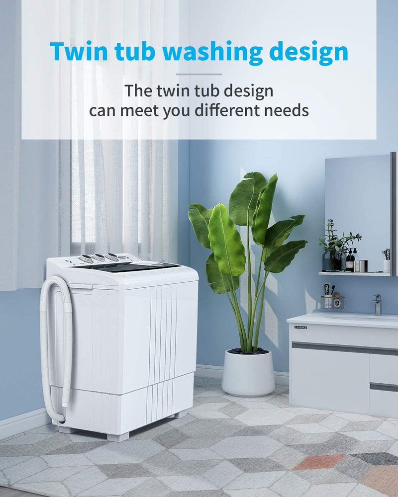 ROVSUN 21LBS Portable Washing Machine Mini Compact Twin Tub Washer and Dryer Combo Black/Blue