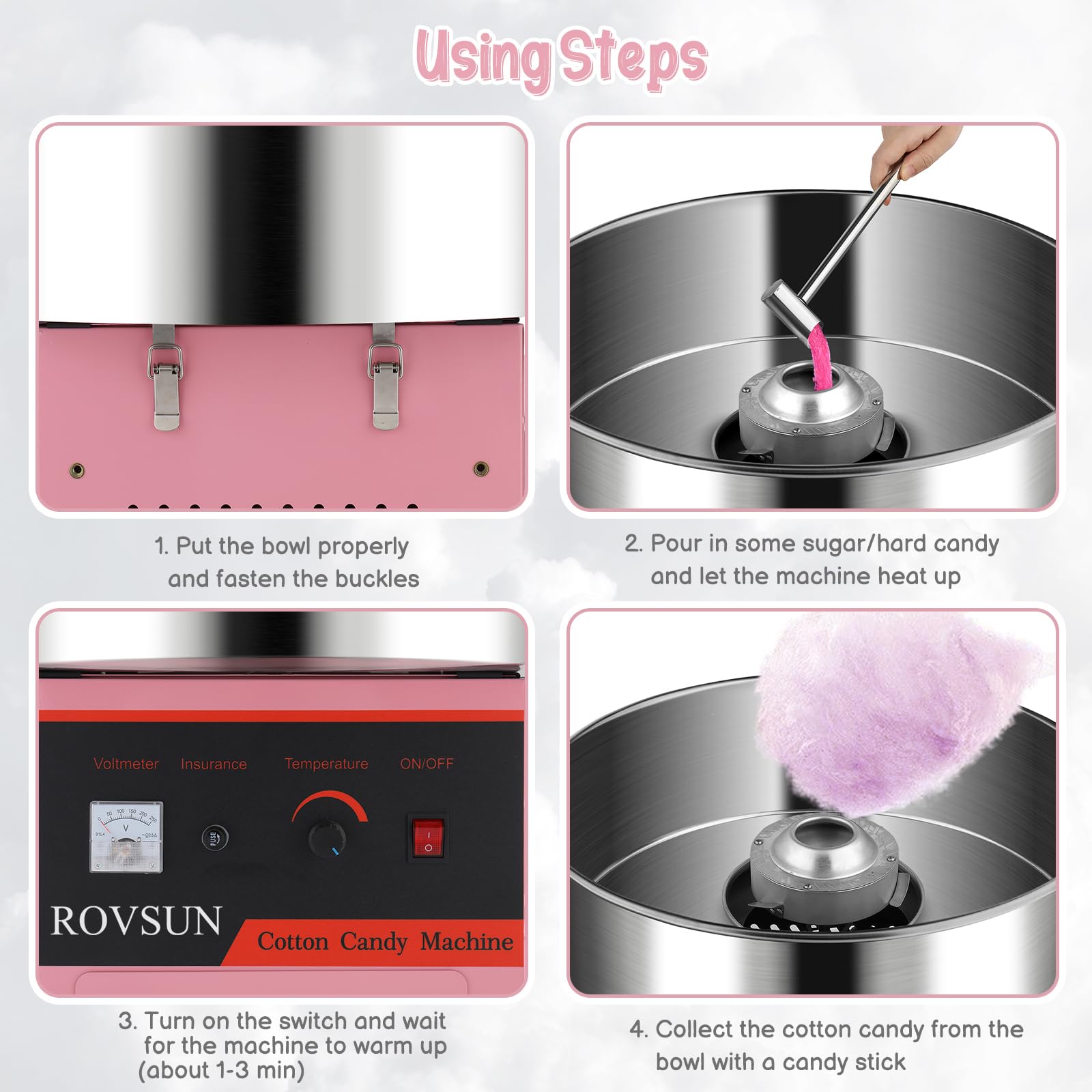 ROVSUN 21" 980W 110V Cotton Candy Machine with Bowl & Cover Pink