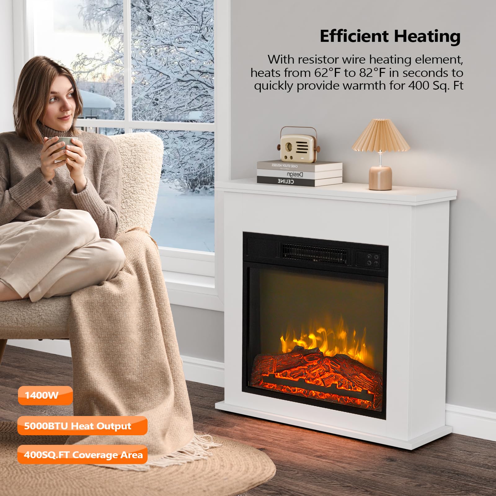 ROVSUN 25'' 1400W 120V Electric Fireplace with Mantel & Remote