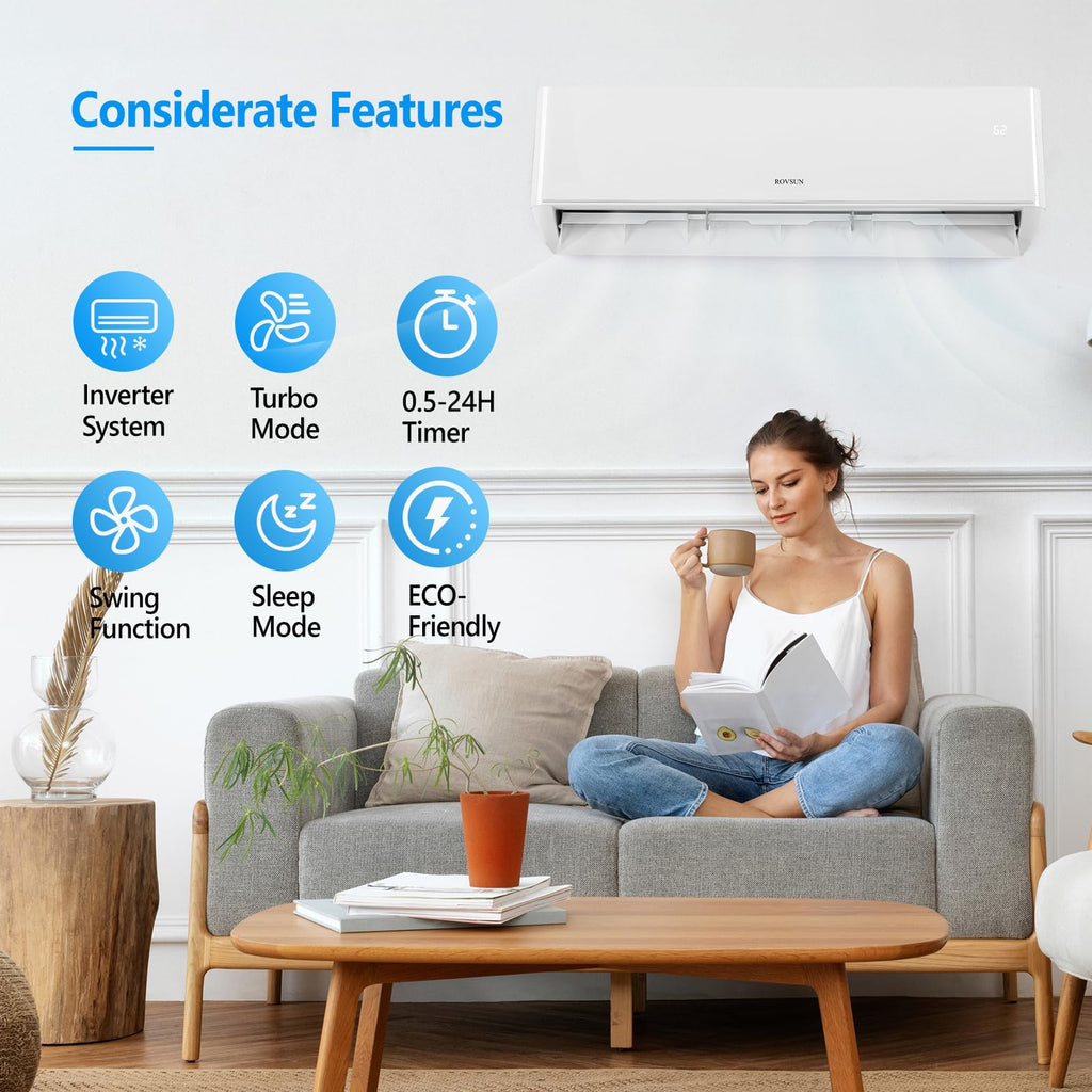 ROVSUN 9000 BTU Mini Split Air Conditioner with Heat 115V - Wifi | 24 SEER2