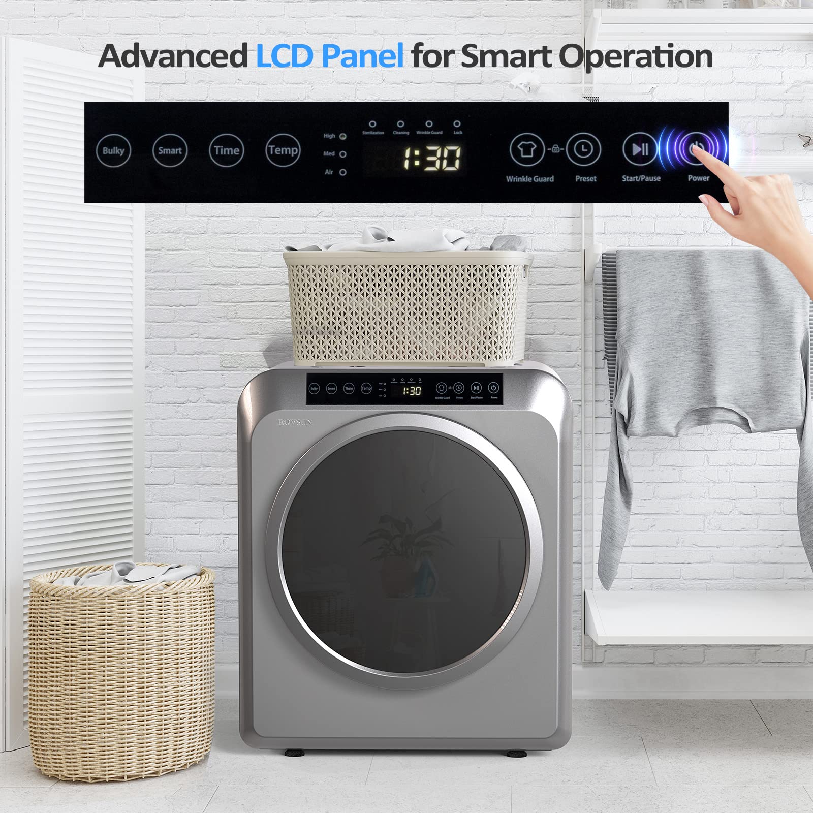 ROVSUN 3.5 Cu.Ft. 1,300W 110V Tumble Clothes Dryer with LED Touch Screen Grey