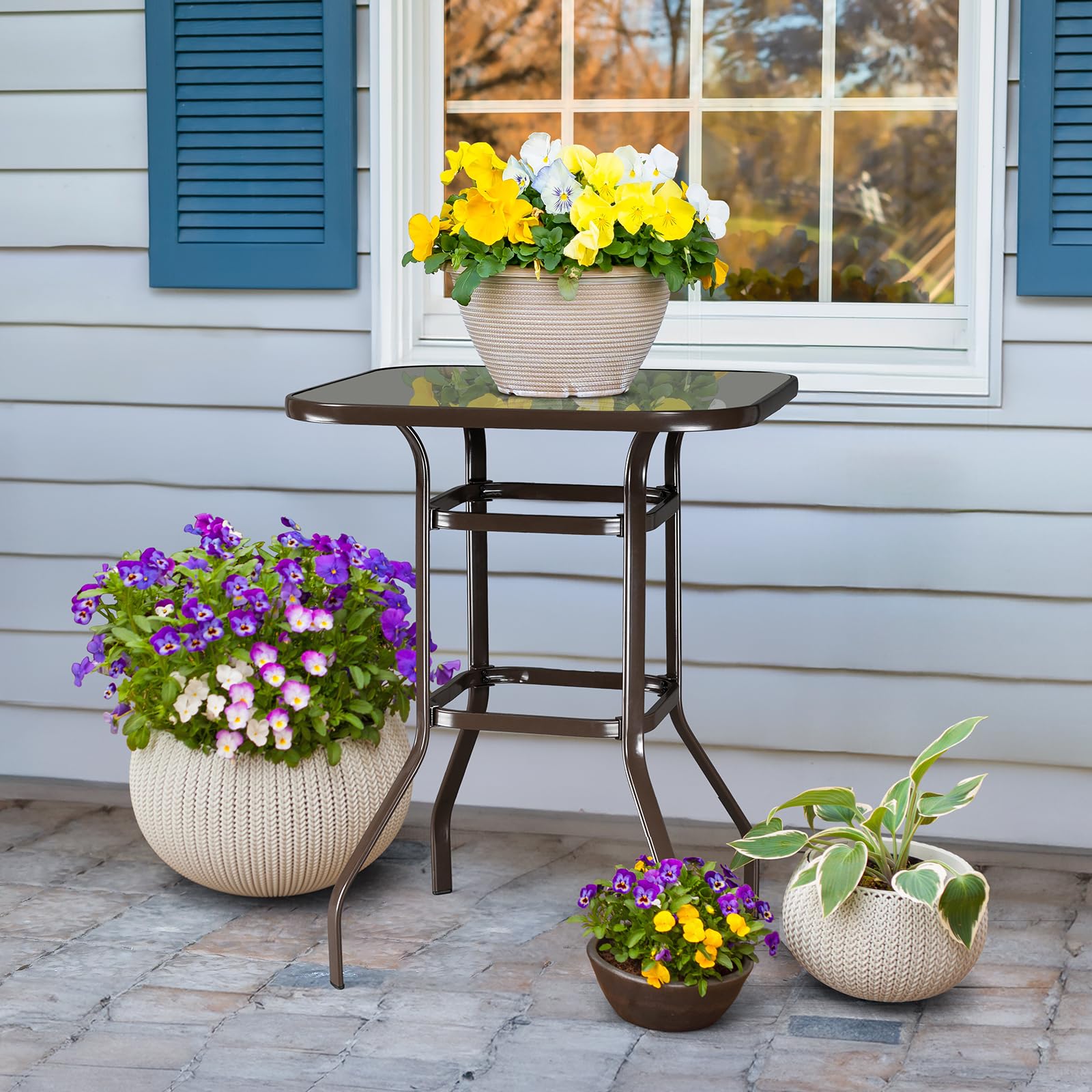 40" Outdoor Patio Bar Height Table Brown