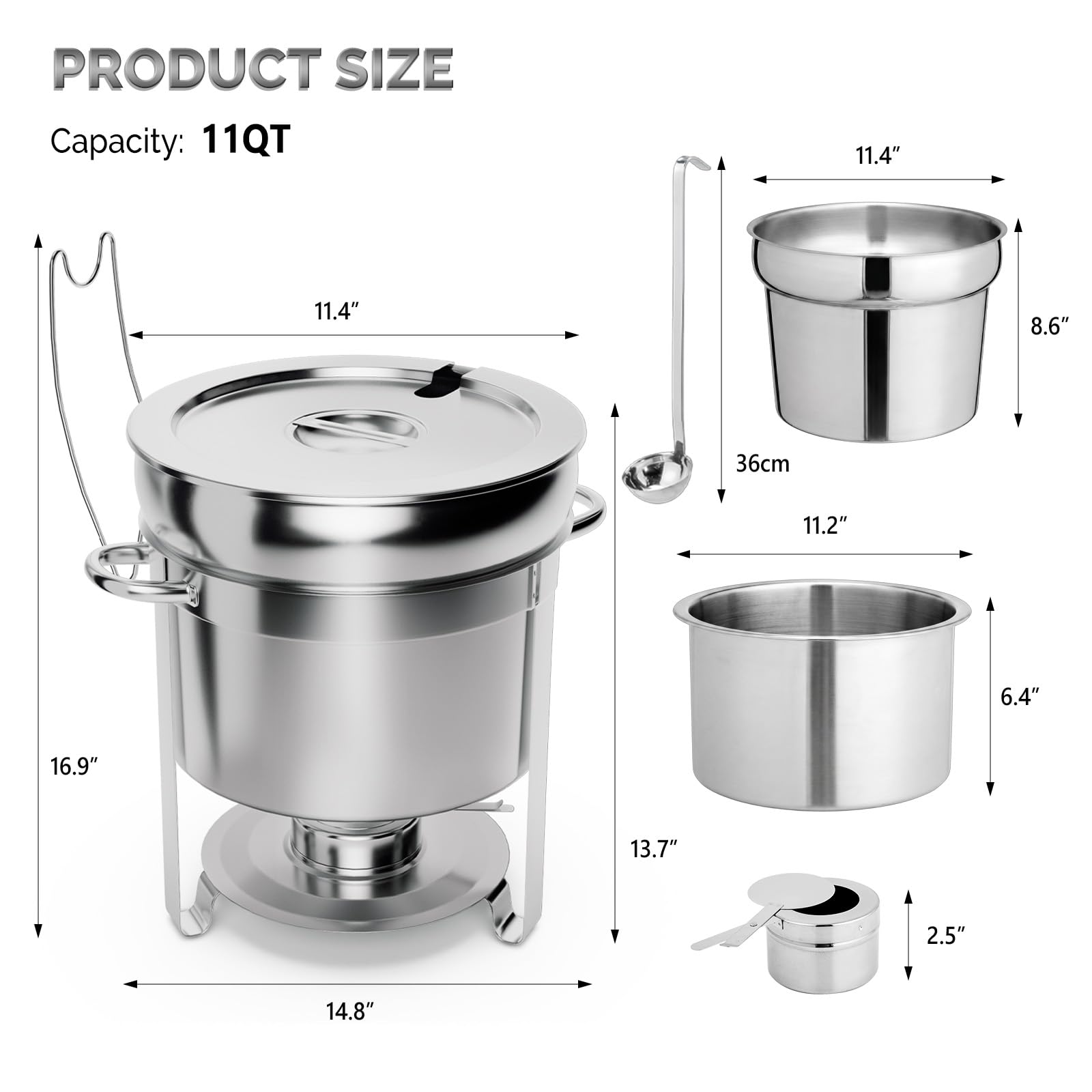 ROVSUN 11 QT Round Silver Buffet Soup Chafer with Lid Holder