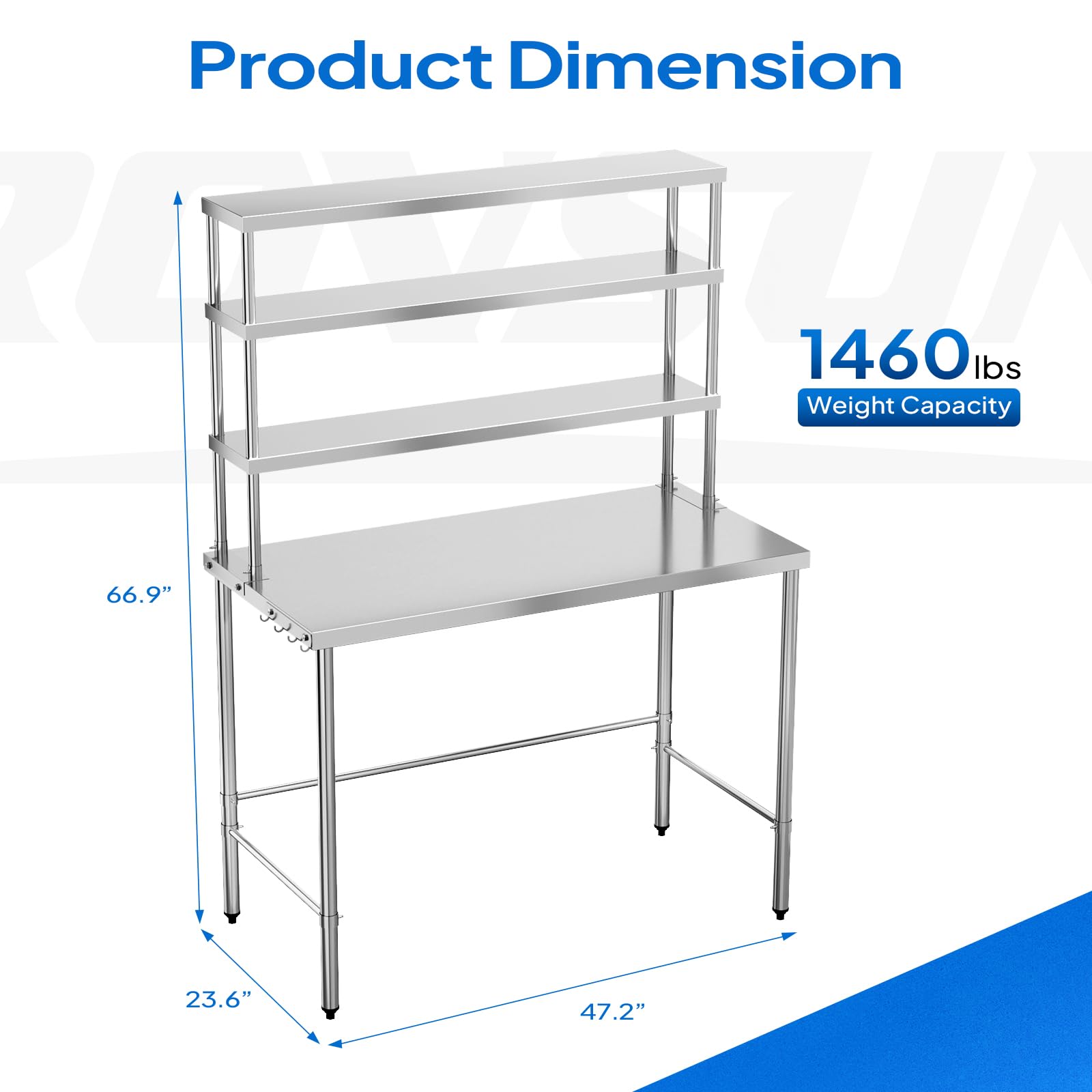 ROVSUN 48" X 24" Stainless Steel Table with Overshelves