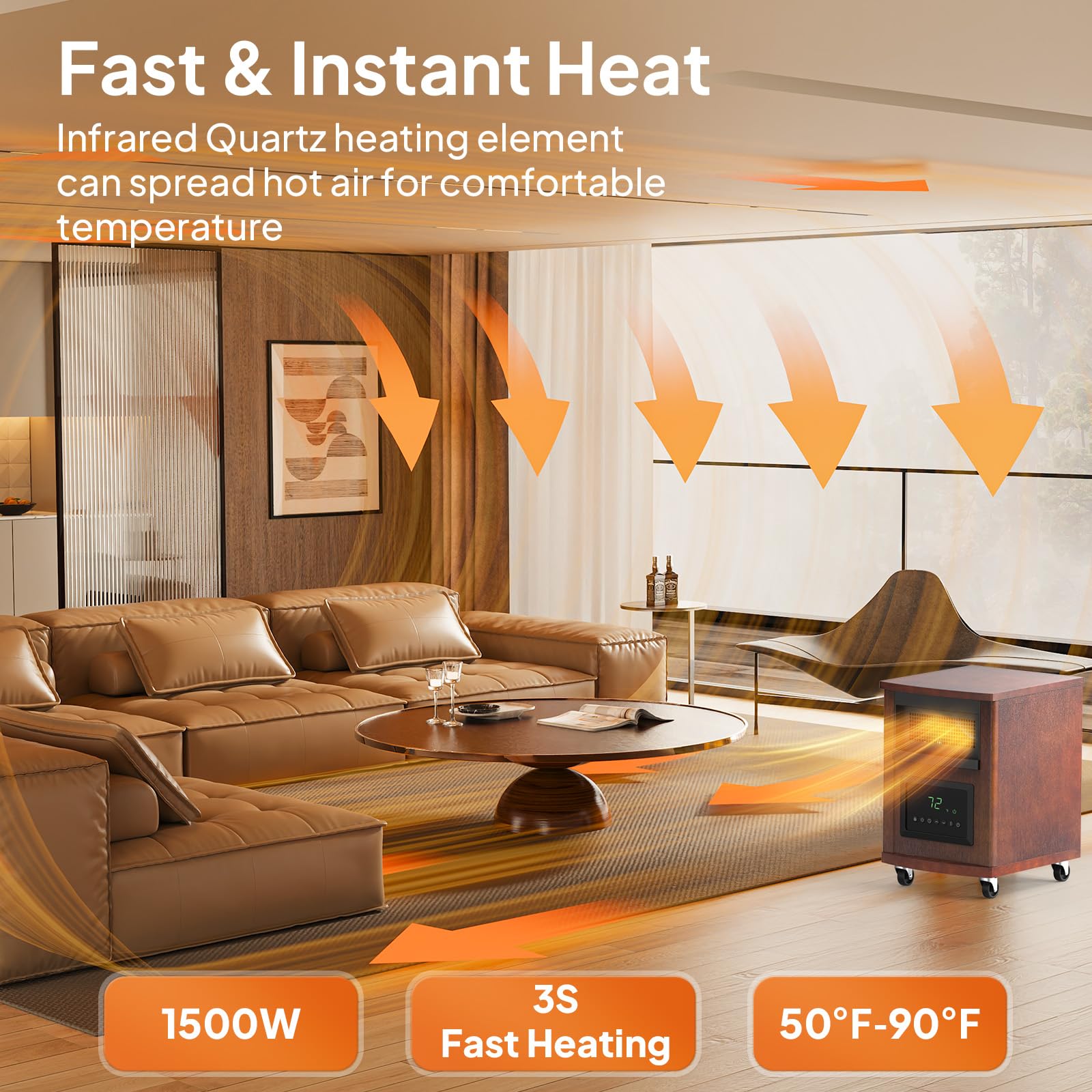 ROVSUN 1500W 120V Portable Quartz Infrared Heaters with Wheels