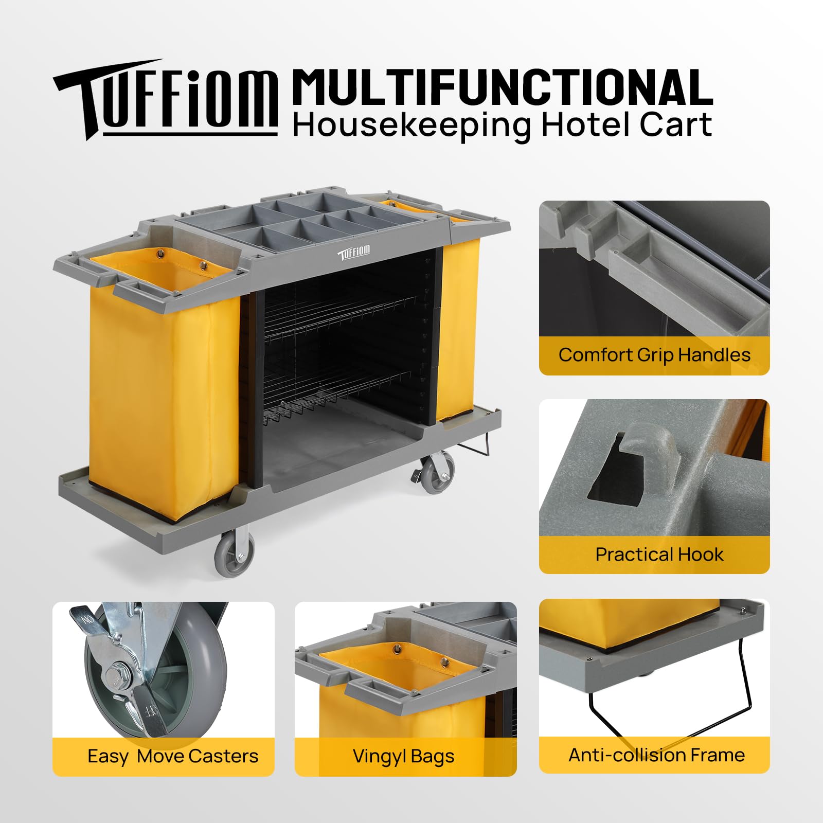 60" Multifunctional Housekeeping Hotel Cart Janitorial Cart with Locking