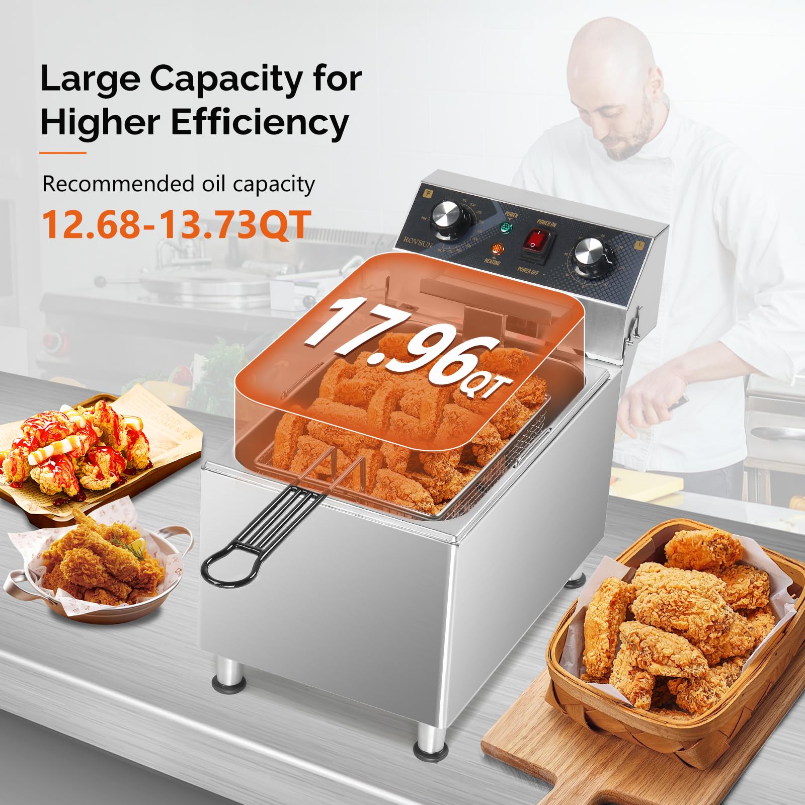 ROVSUN 18 QT 240V 3300W Single Tank Electric Deep Fryer with Timer