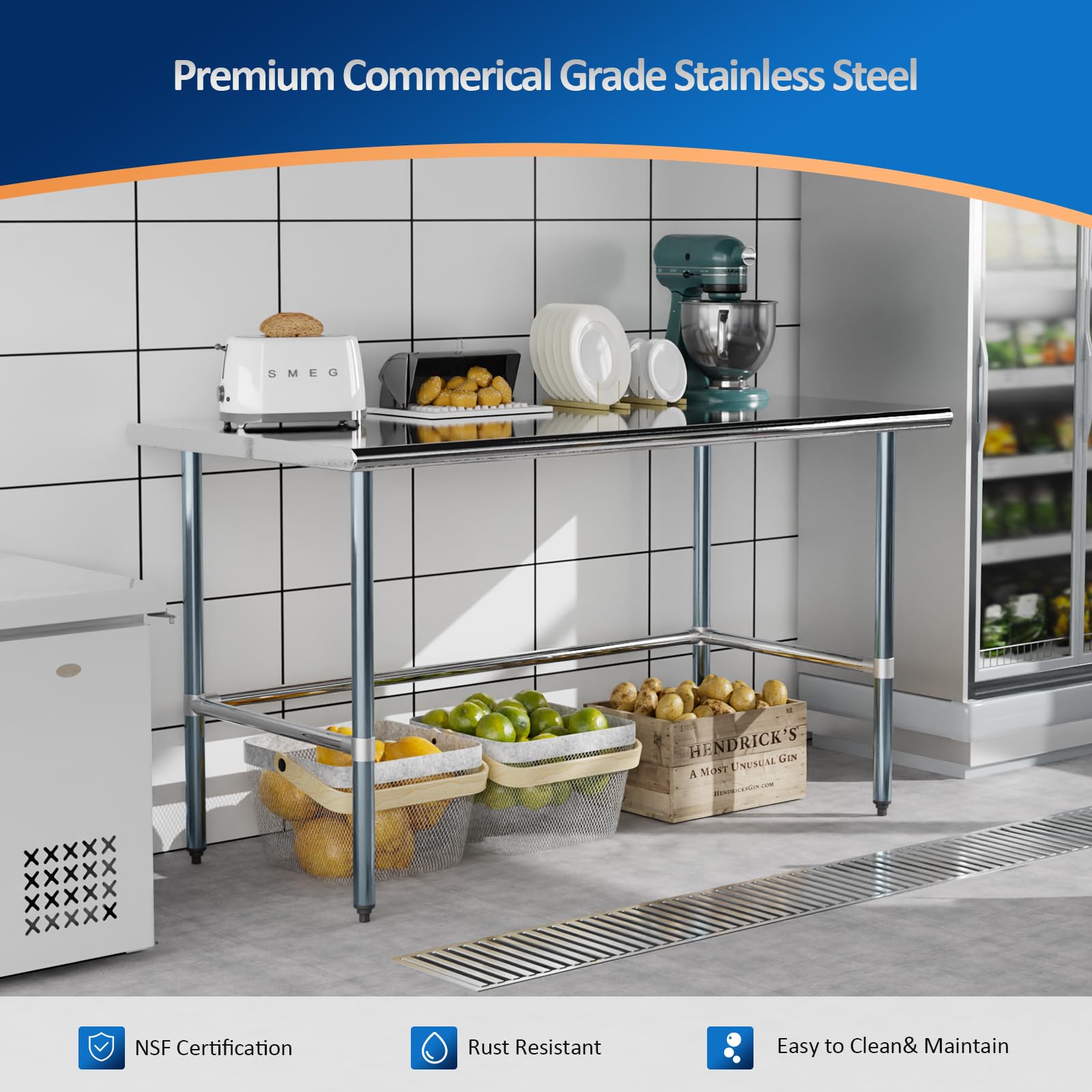 ROVSUN 60" x 30" Open Base Stainless Steel Work Table