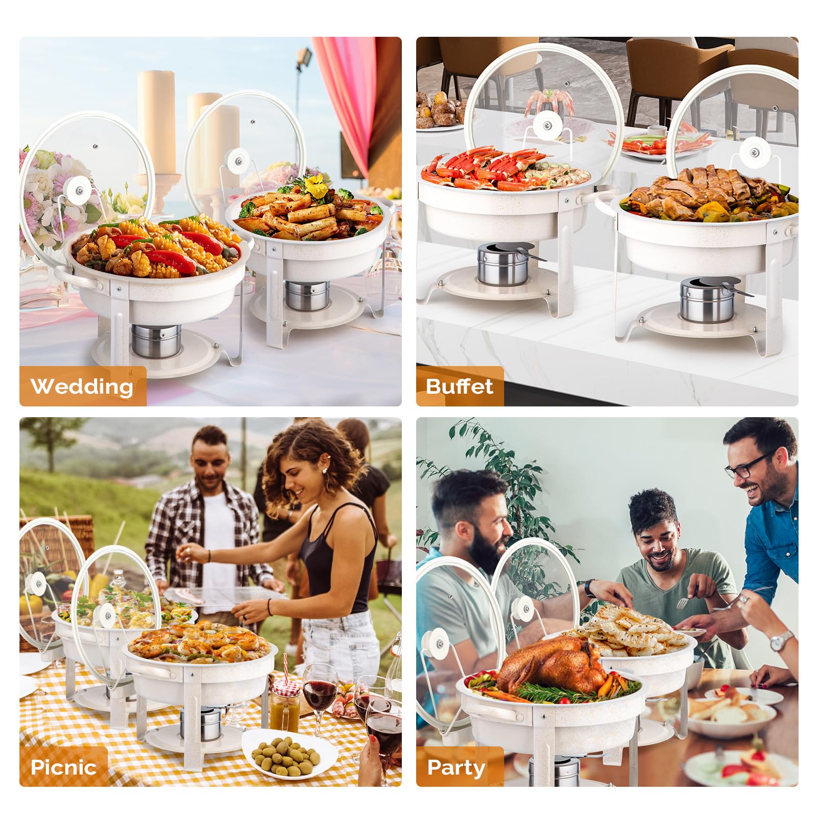 ROVSUN 5 QT Round White Chafing Dish Buffet Set with Lid Holder