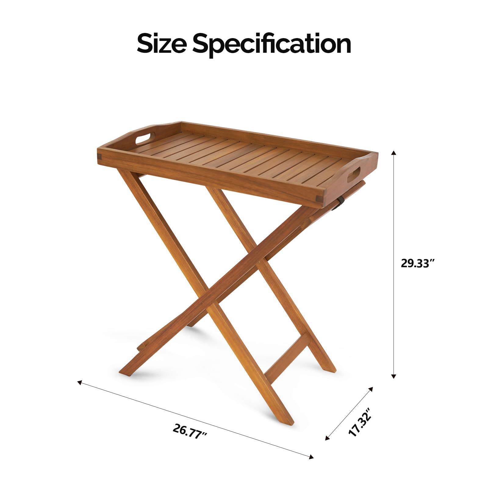 26" FSC Acacia Wooden Folding Table with Removable Tray