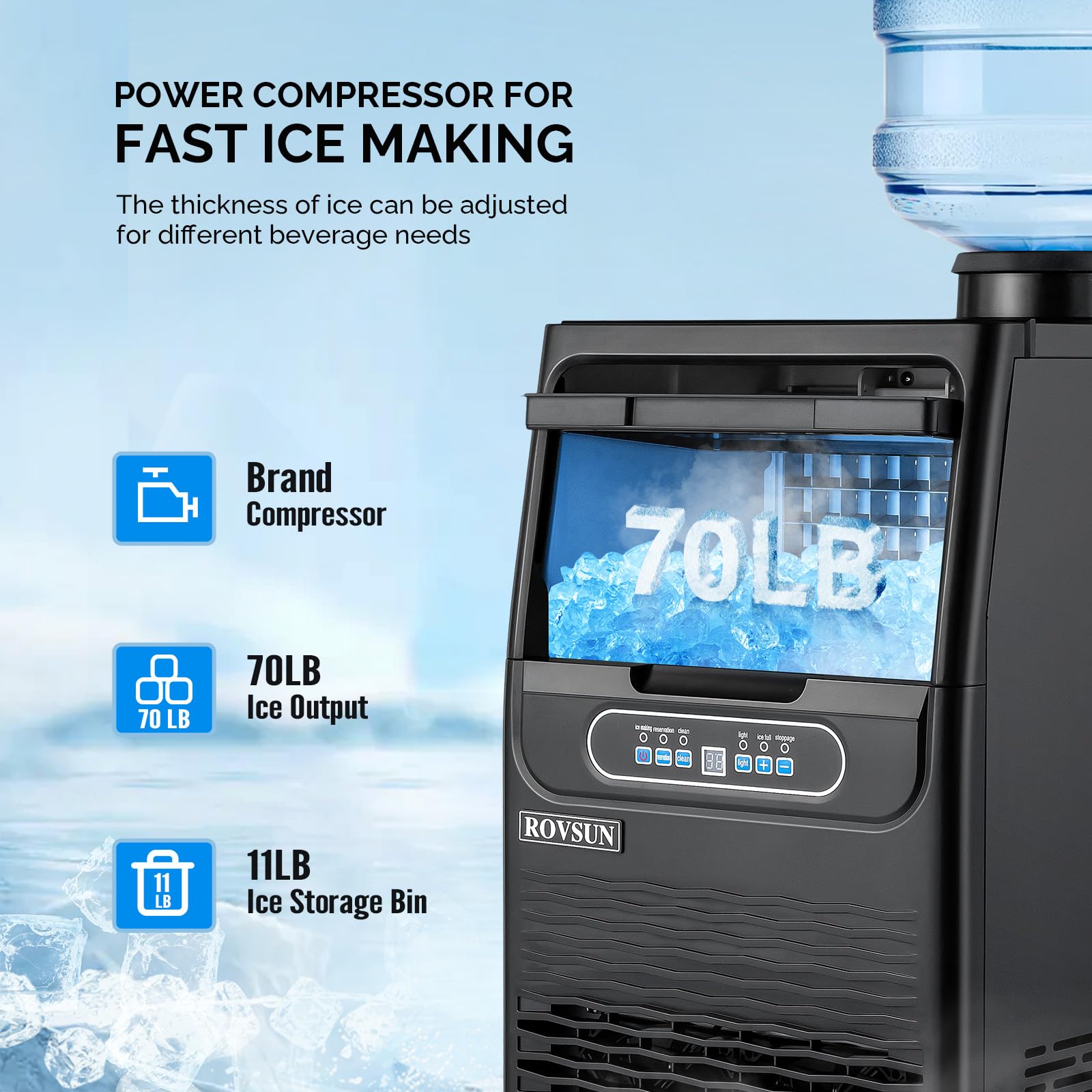 ROVSUN 13" 70 lb. 220W 115V Air Cooled Ice Machine Maker Countertop Black