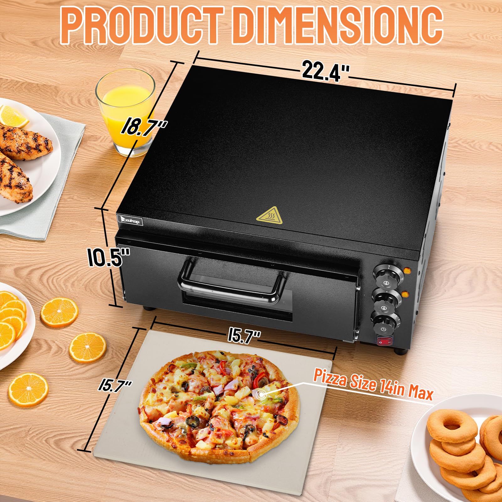 14" 2000W 110V Single Deck Pizza Oven with Visible Window Black