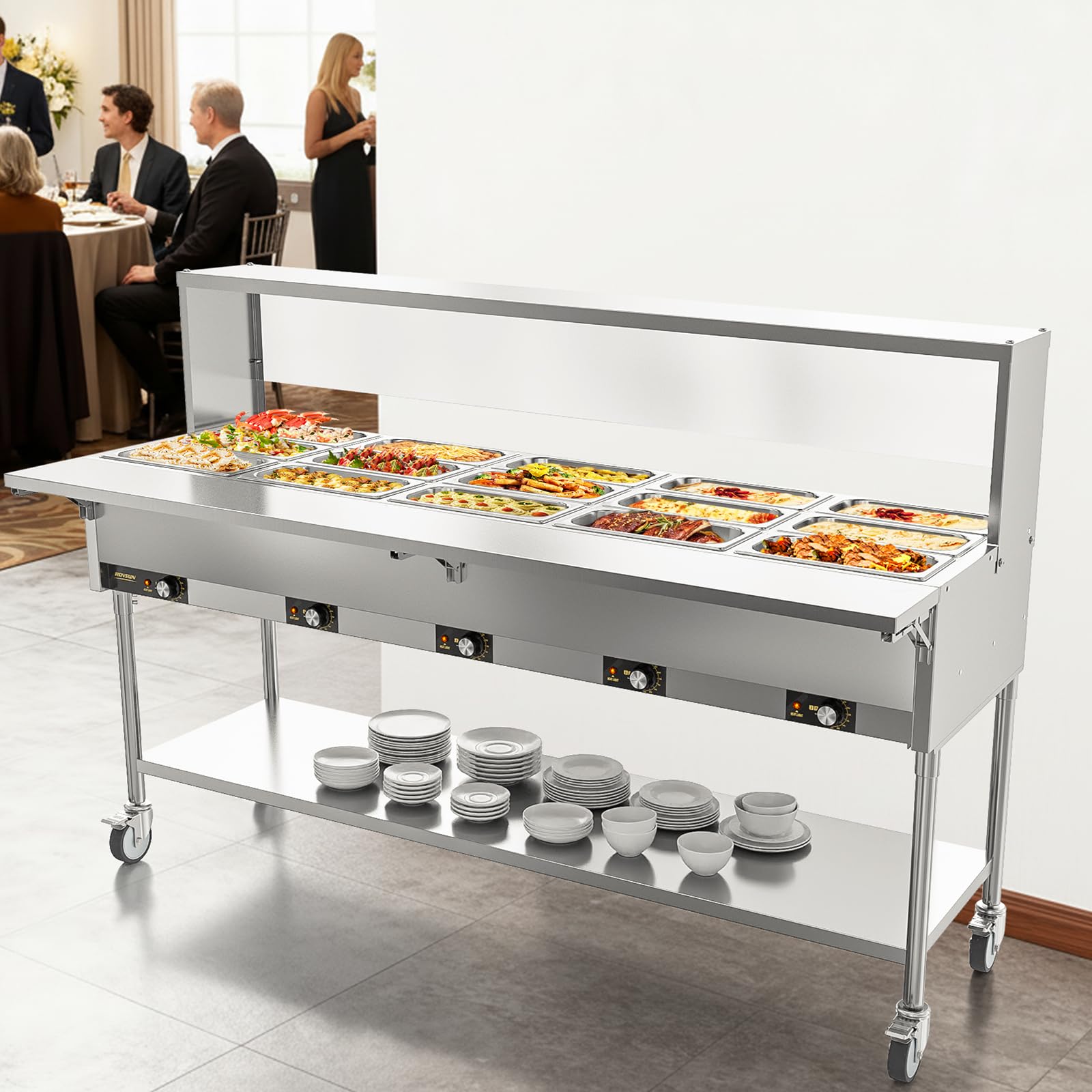 ROVSUN 120 QT 15-Pan Electric Steam Table with Independent Temp Control