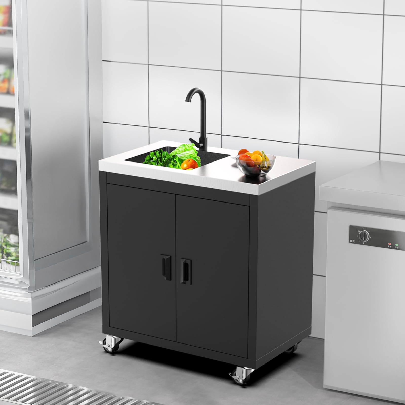 ROVSUN 35" x 20" Stainless Steel Utility Sink with Cabinet