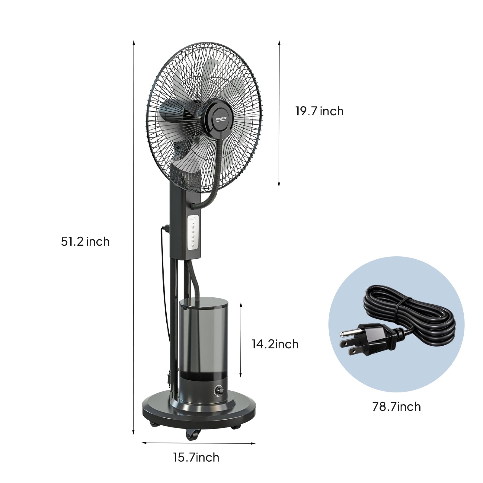 ROVSUN 18" 90W 110V Industrial Pedestal Misting Fan with Water Tank