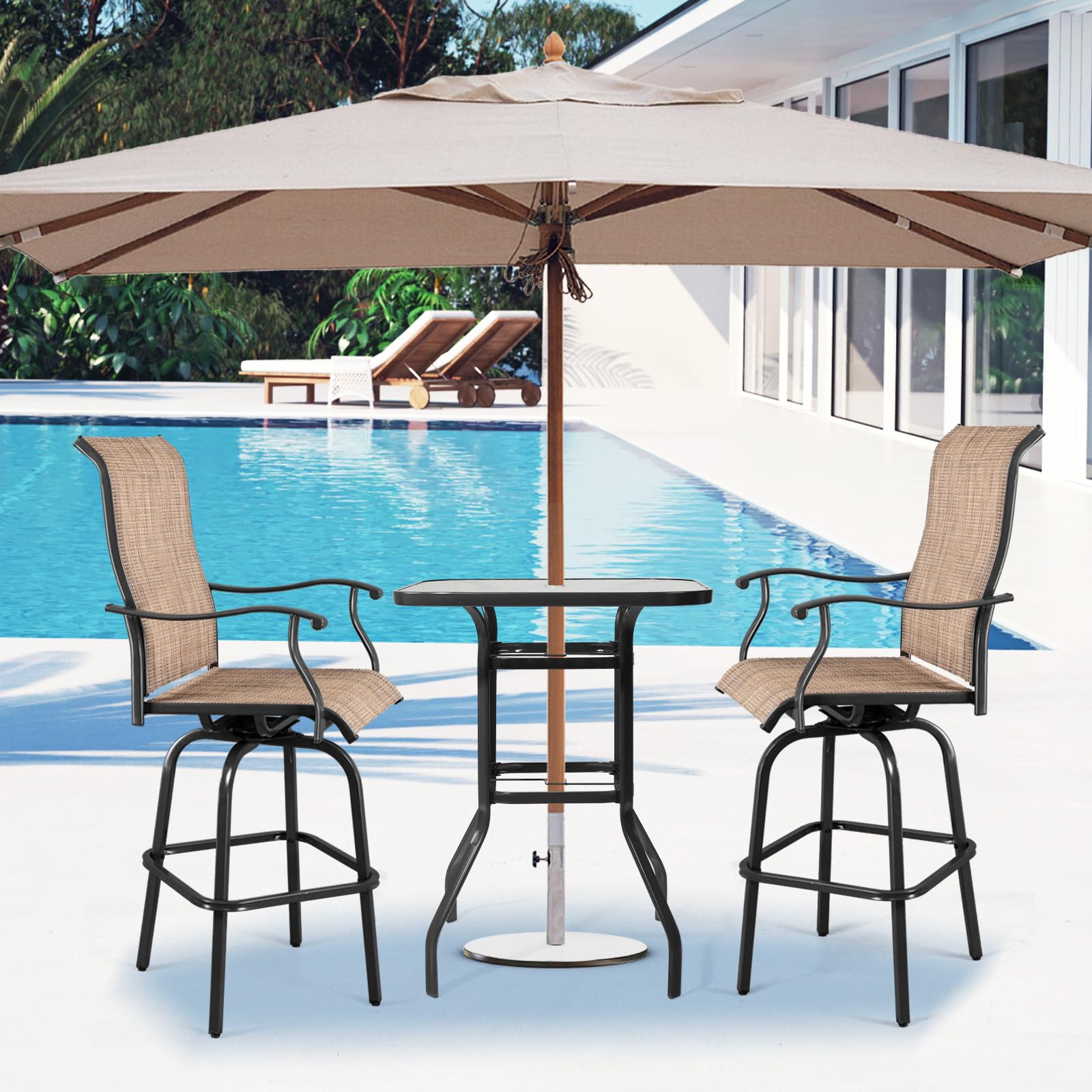 40" Outdoor Bar Table with Umbrella Hole Blcak
