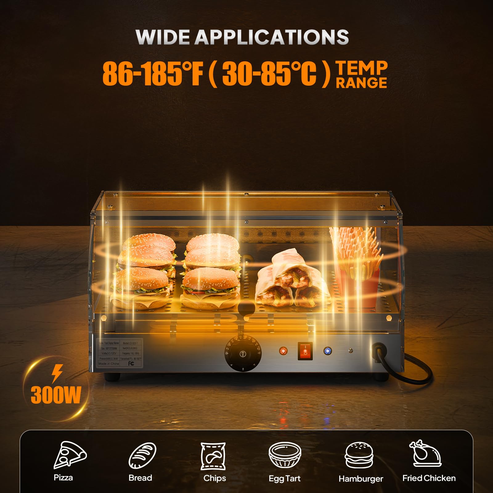 ROVSUN 1-Tier 14 Inch Pizza Warmer Countertop with LED Lighting