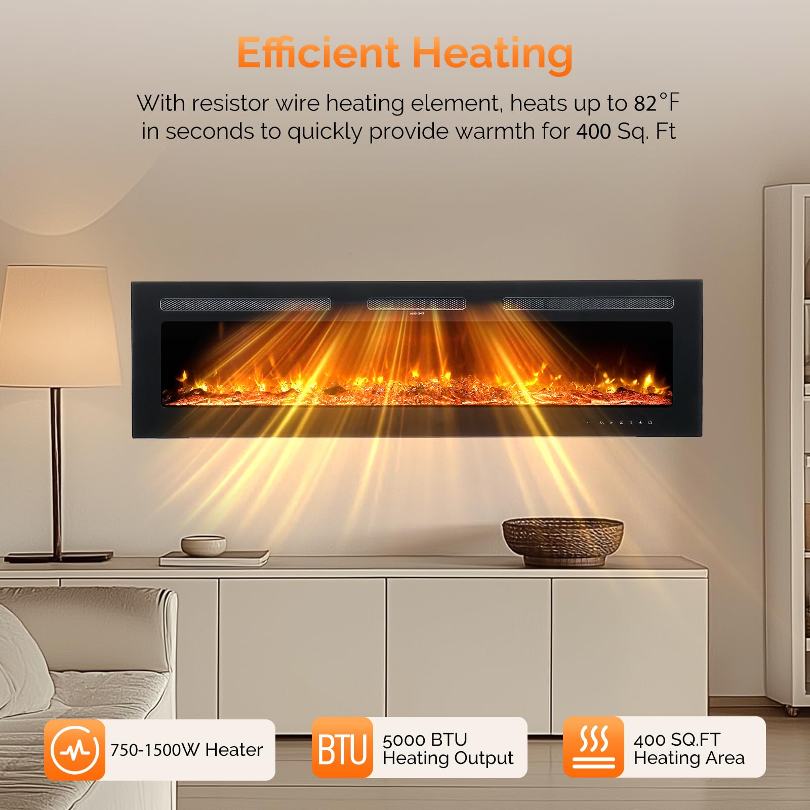 ROVSUN 60'' 1500W 120V 3-in-1 Electric Fireplace with Remote & APP