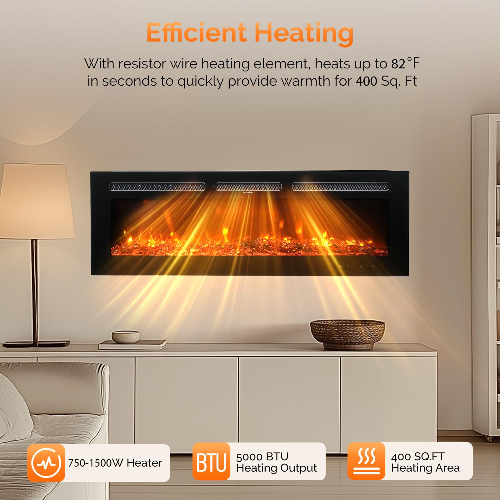 ROVSUN 50'' 1500W 120V 3-in-1 Electric Fireplace with Remote & APP
