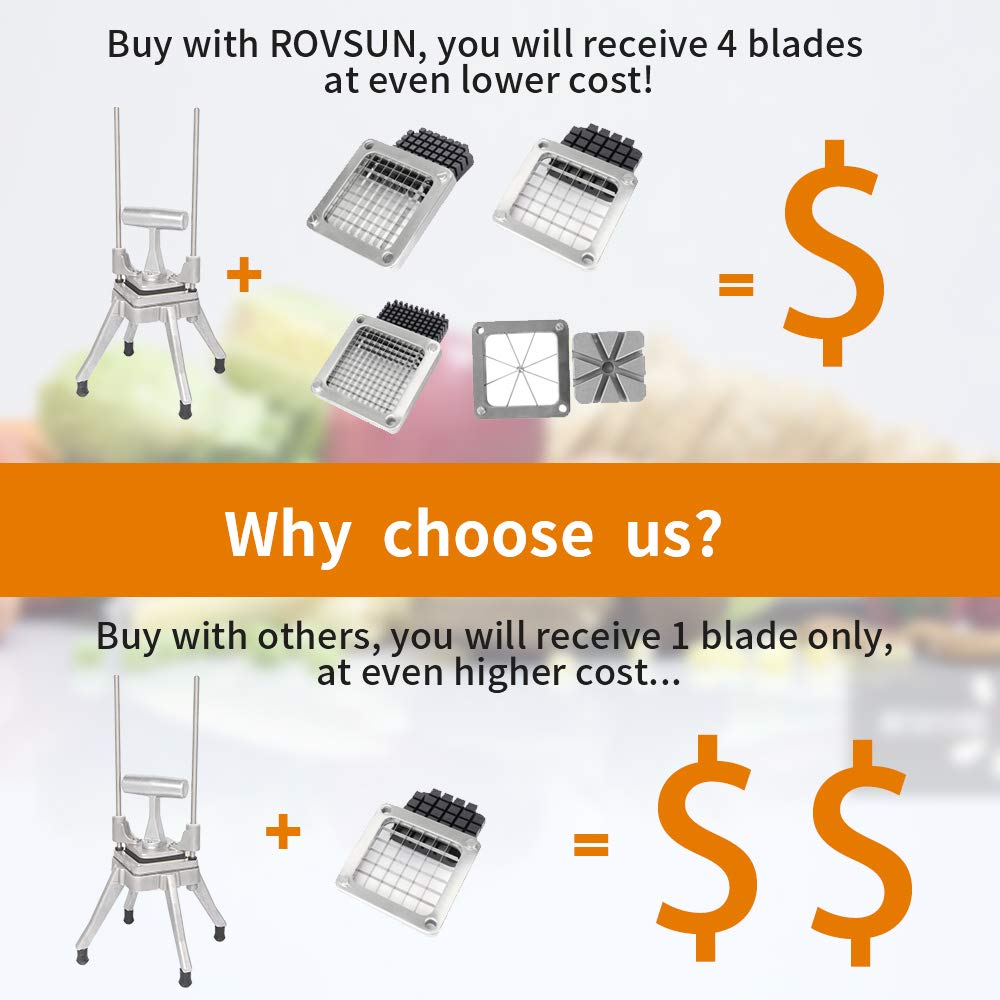ROVSUN Hand Pressure Commercial French Fry Cutter with 4 Sizes Blades