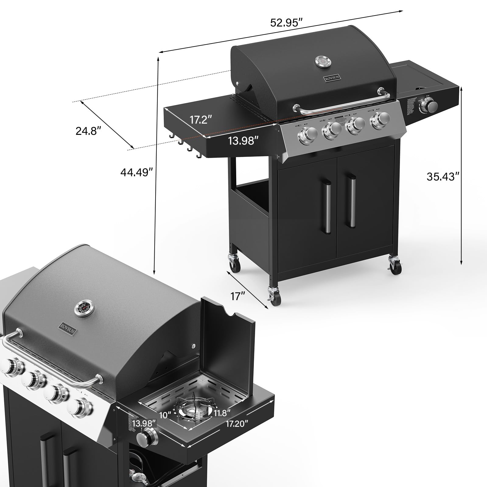 ROVSUN 4-Burner 58000 BTU Propane Grill with Side Burner & Rolling Wheels
