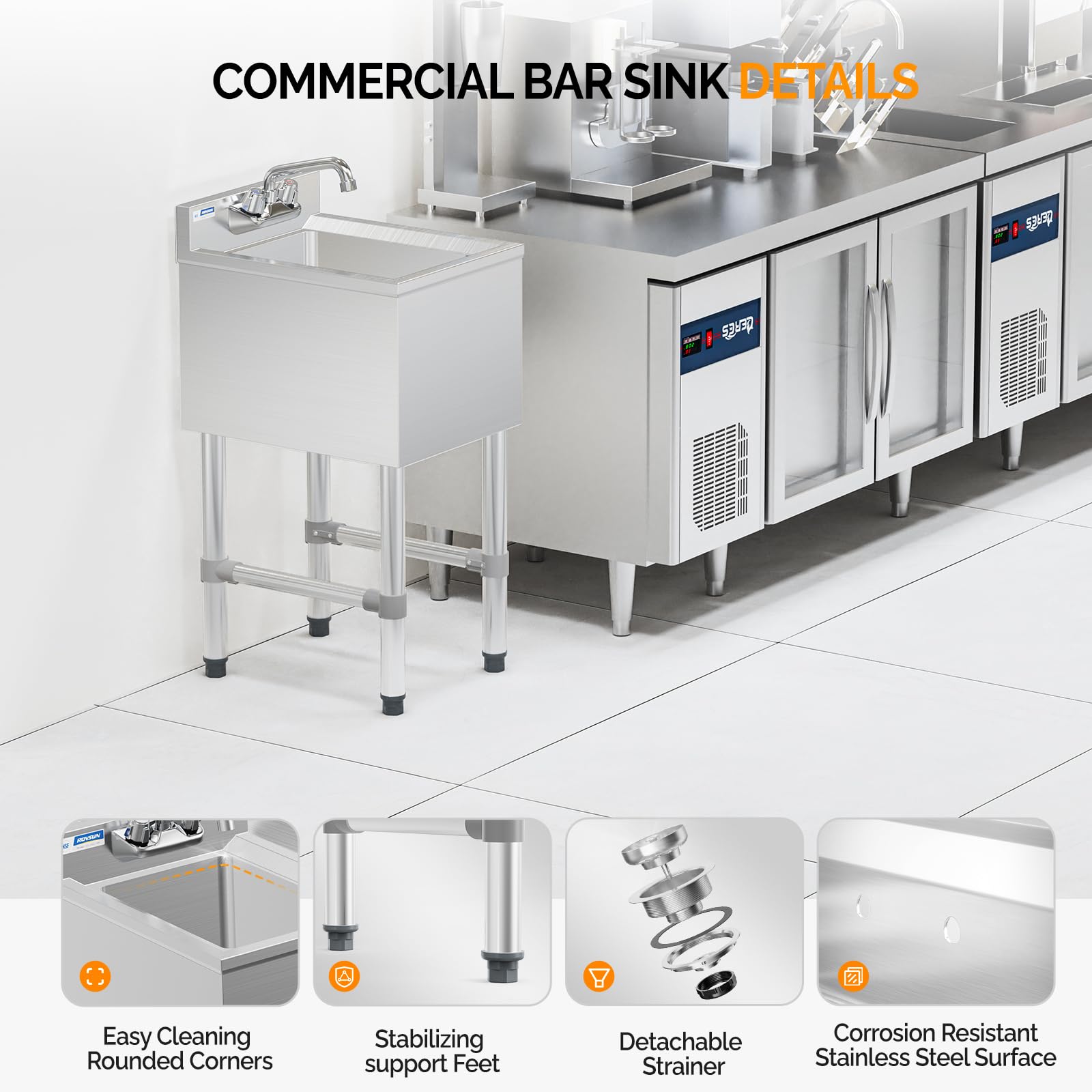 ROVSUN 15" x 18" 1 Bowl Underbar Hand Sink with Faucet