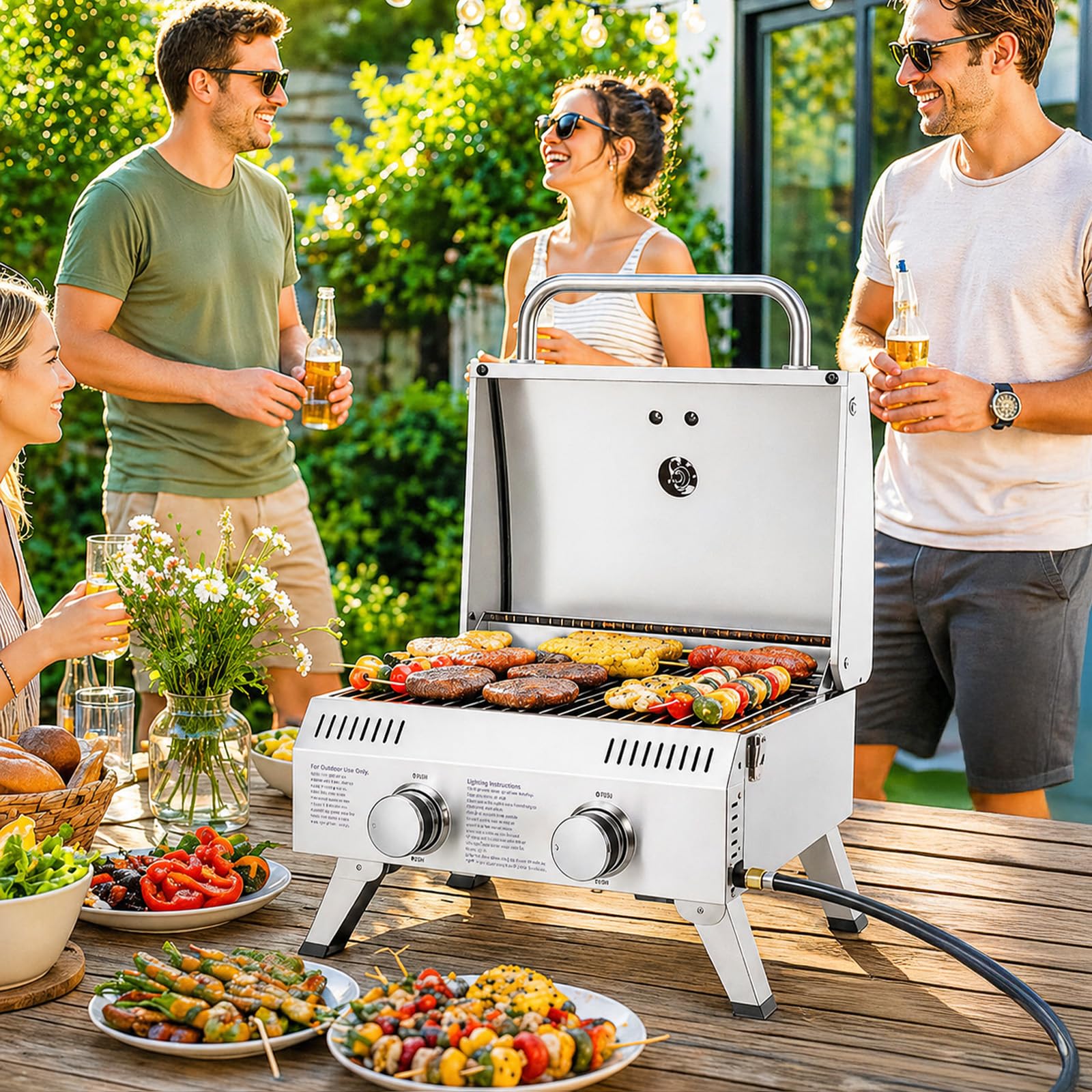ROVSUN 2-Burner 20000 BTU Portable Propane Grill Tabletop with Igniter