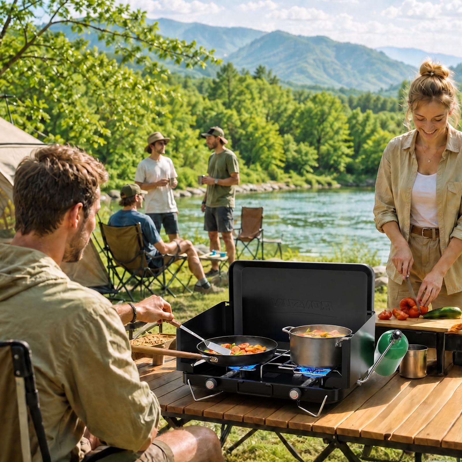 ROVSUN 2-Burner 20000 BTU Propane Camping Stove