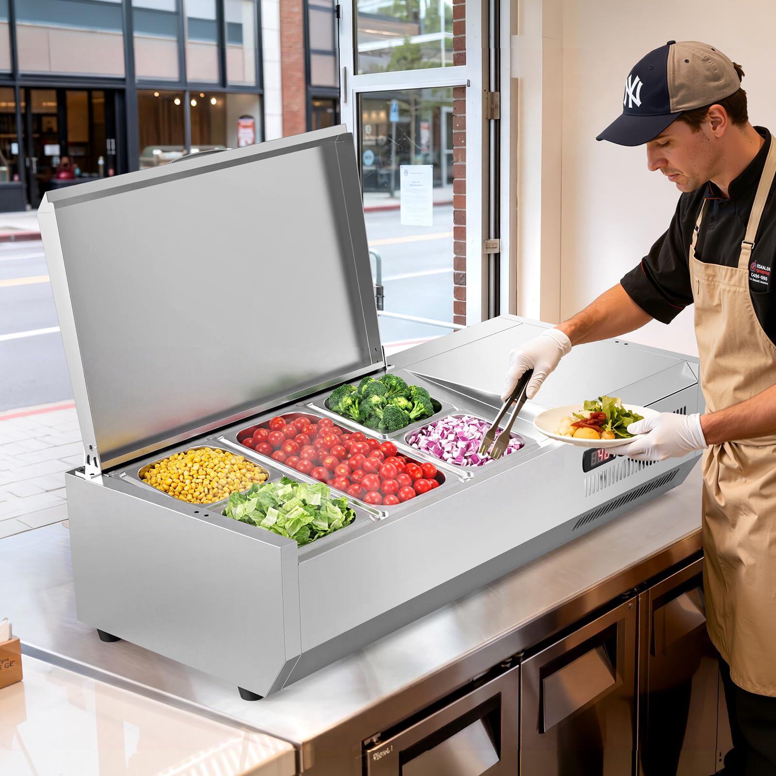 ROVSUN 40" Stainless Steel Refrigerated Prep Rail Countertop