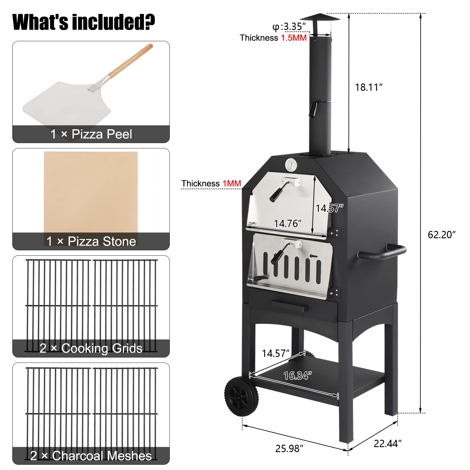 ROVSUN Outdoor Wood Fired Pizza Oven for Patio Cooking Picnic Party
