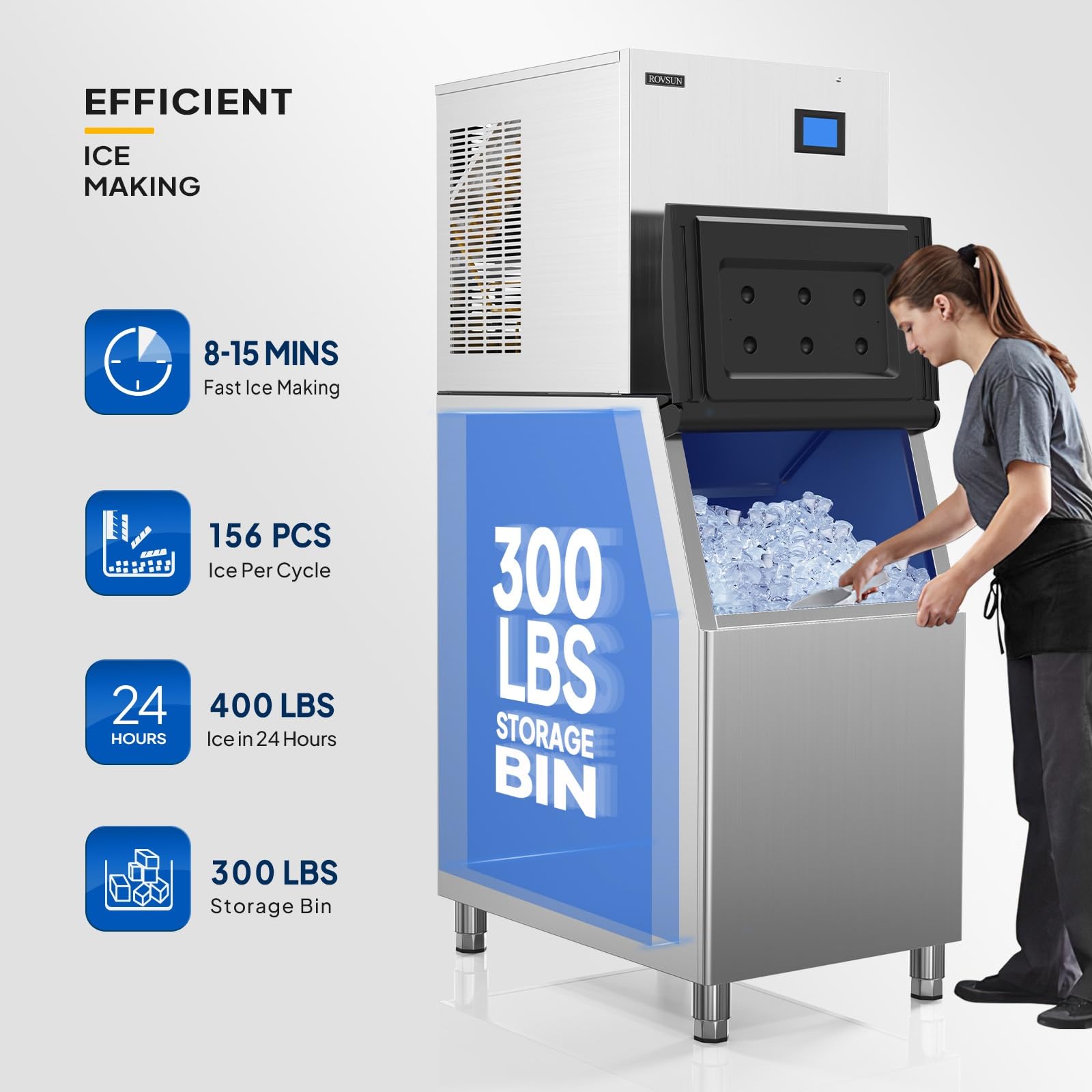 ROVSUN 22" 400 lb. 600W 115V Air Cooled Ice Machine Maker with 300 lb. Bin