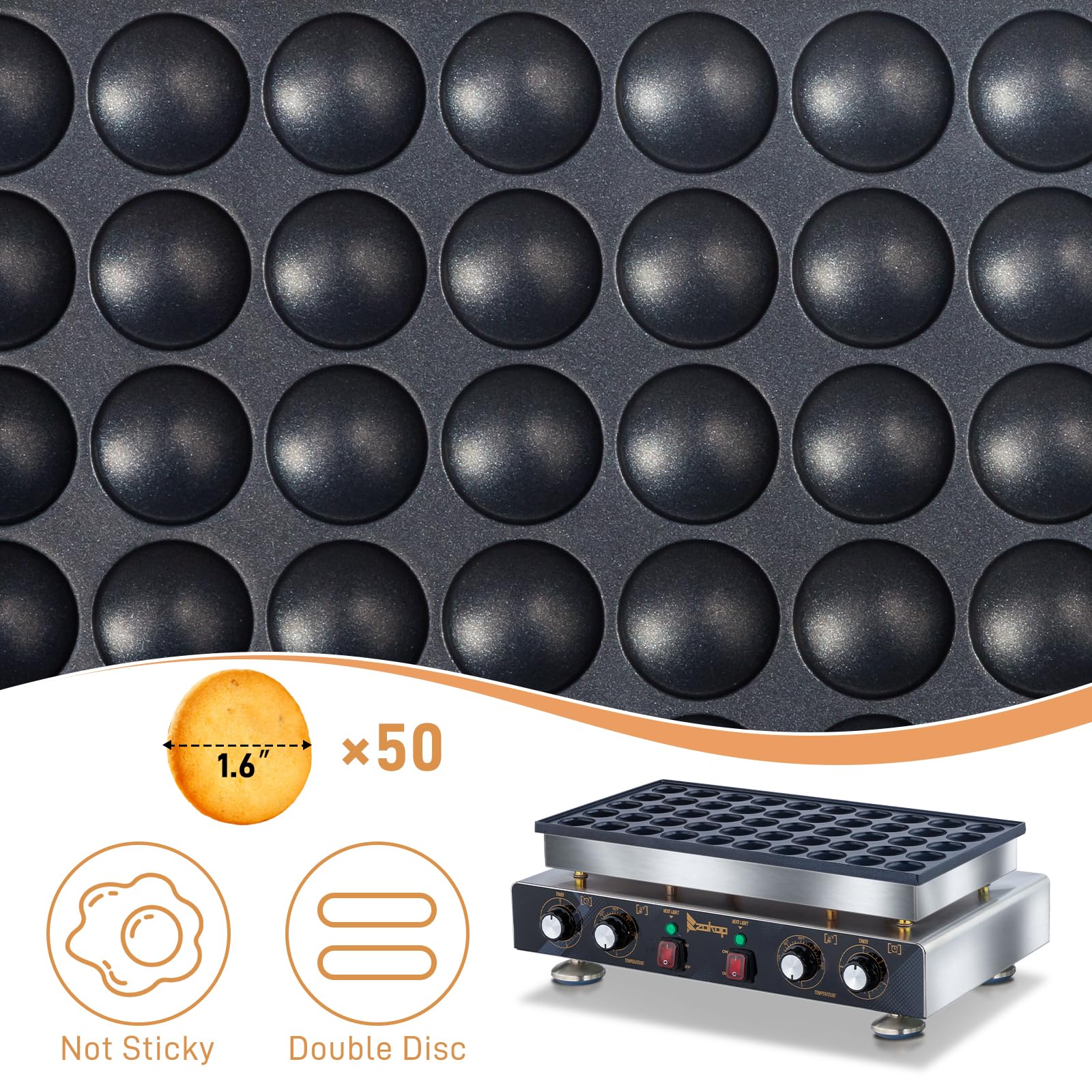 50 Grids 1800W 110V Electric Non-Stick Belgian Waffle Maker