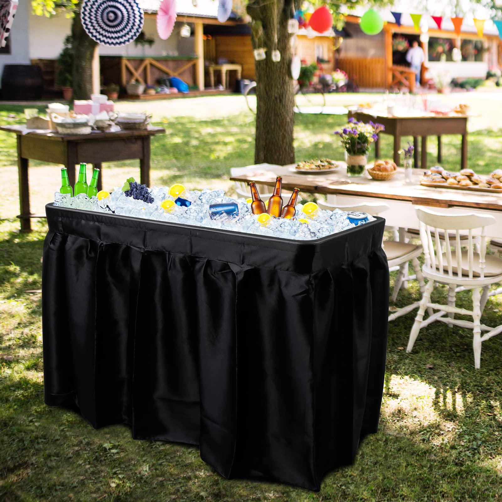 4 FT Party Ice Cooler Folding Table with Matching Skirt Black