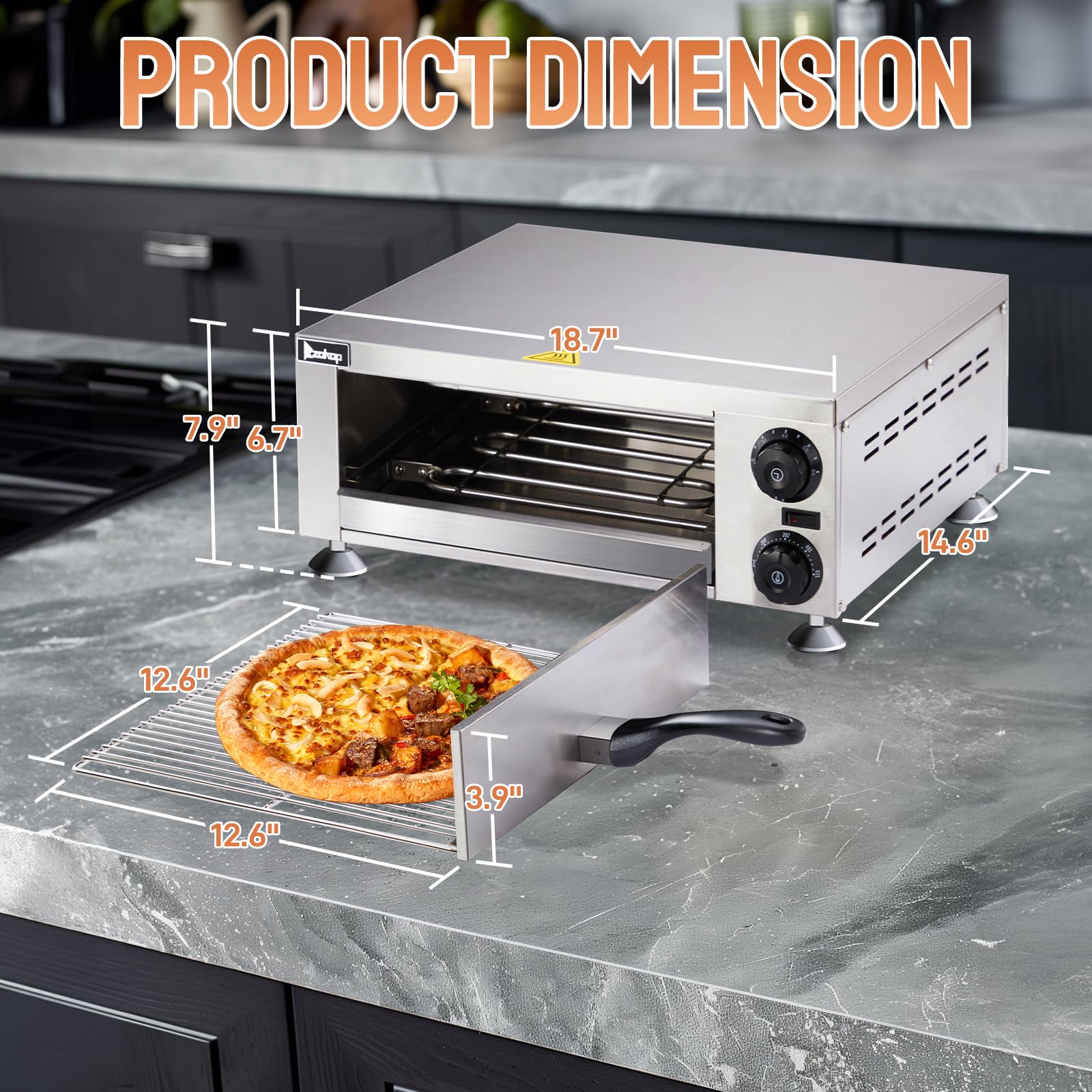 12" 1100W 110V Single Deck Pizza Oven Countertop Silver