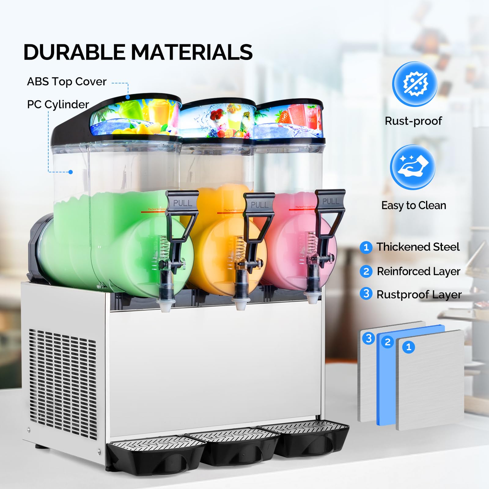 ROVSUN 12 Gallon 3 Tank 900W 110V Slushy Machine Margarita Frozen Drink Maker