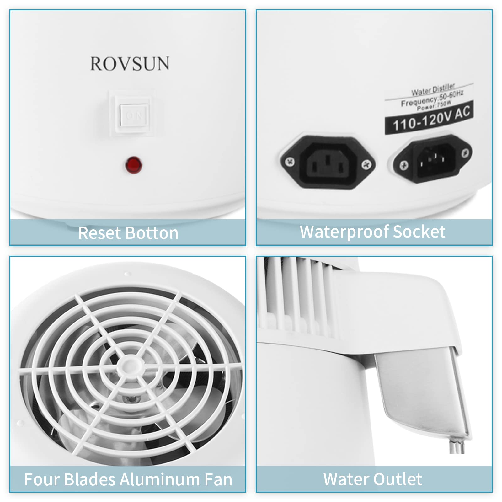 ROVSUN 1.1 Gal 750W 110V Water Distiller Countertop White