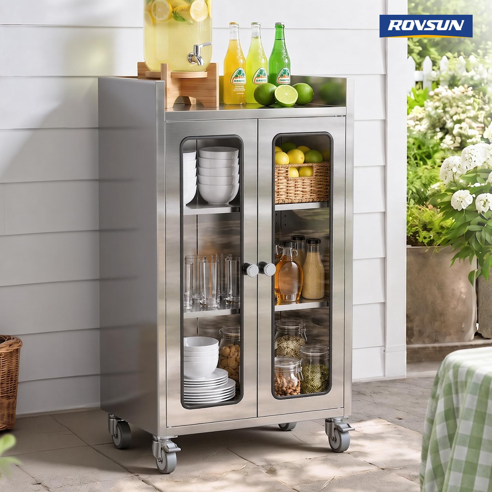 ROVSUN 24" x 16" Stainless Steel Table with Cabinet & Wheels