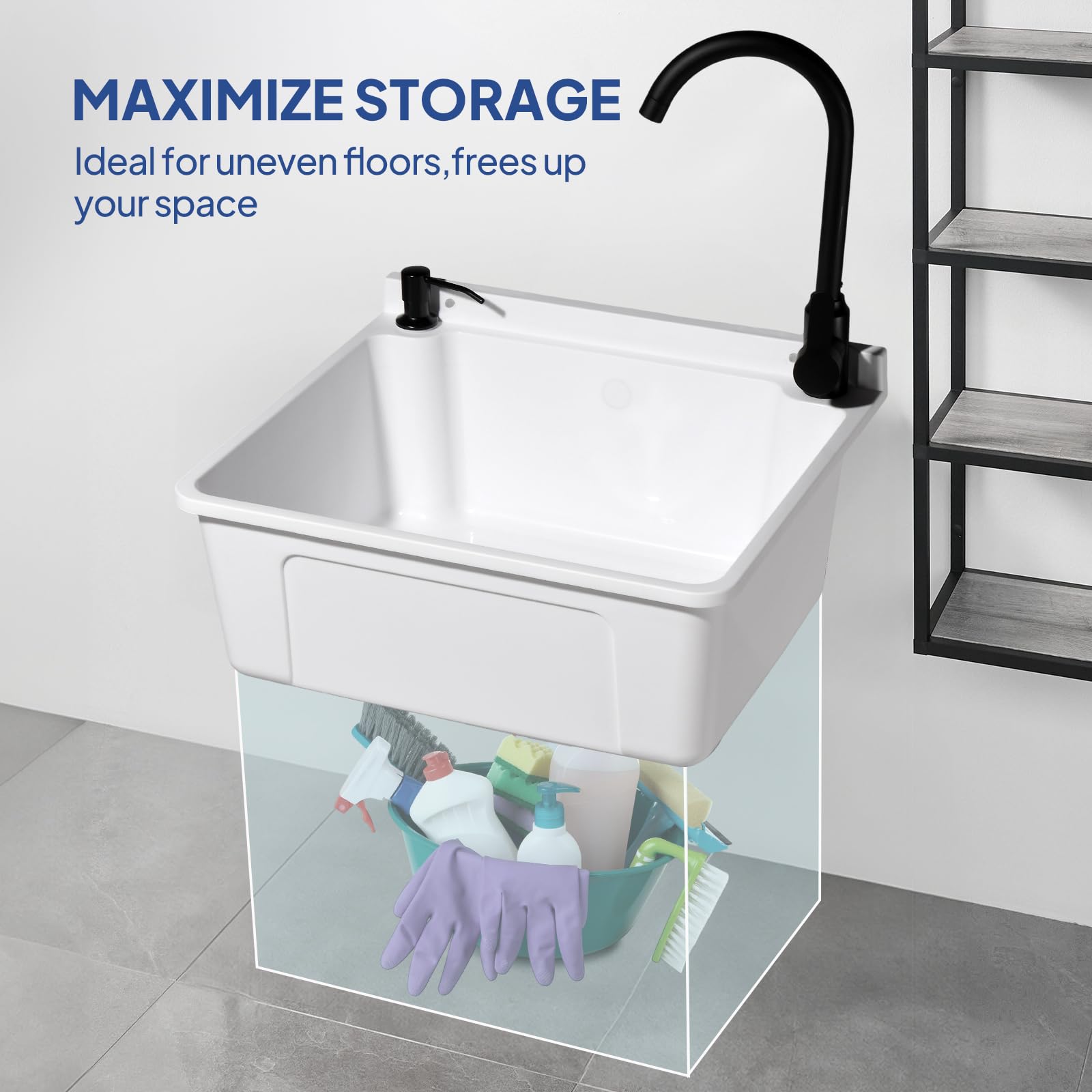 ROVSUN 20" x 17" Plastic Wall-Mounted Utility Sink with Wall Bracket White