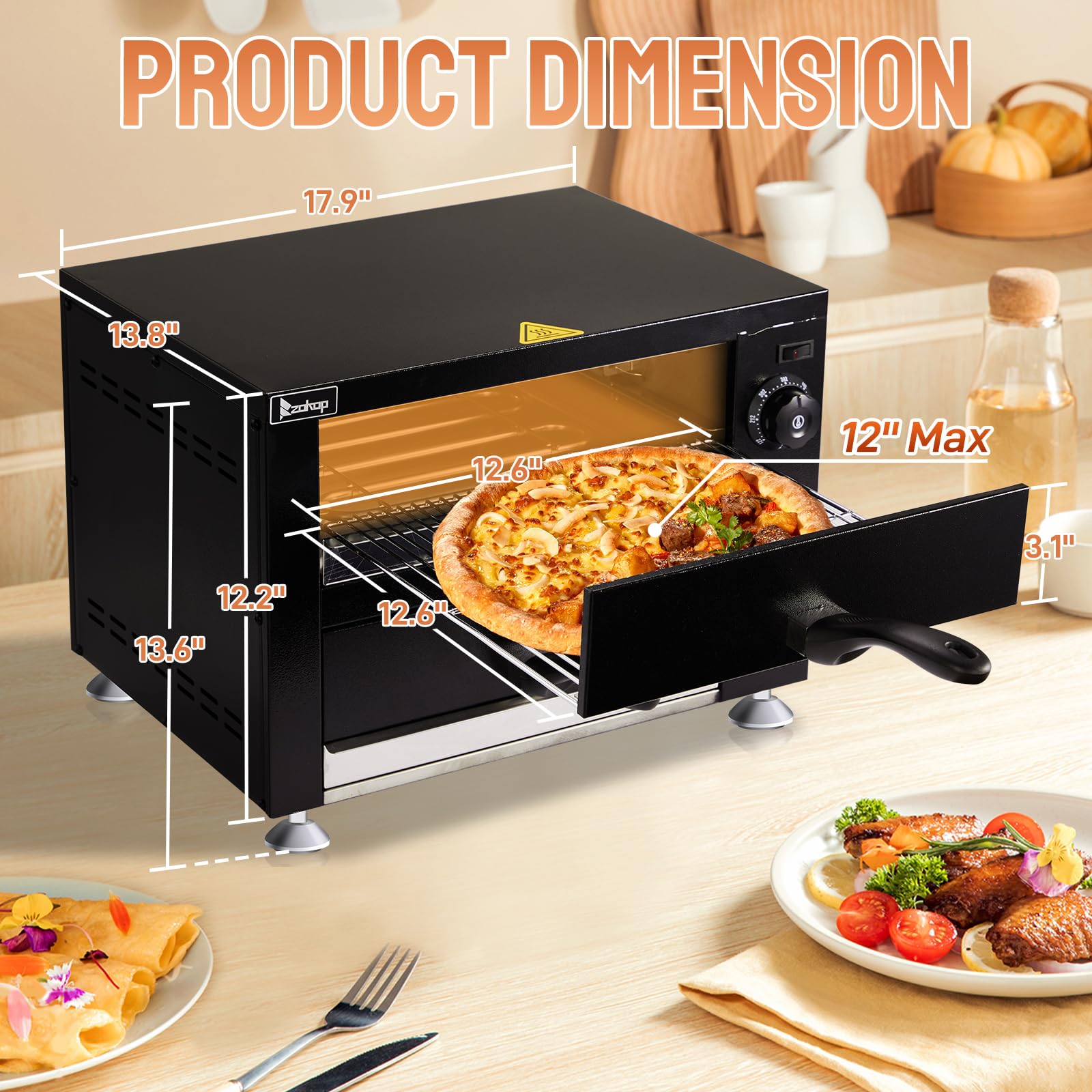 12" 2200W 110V Double Deck Pizza Oven Countertop Black