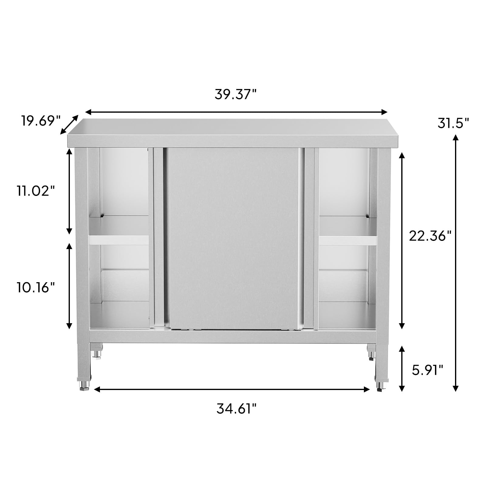 ROVSUN 39" x 19" Stainless Steel Table with Cabinet