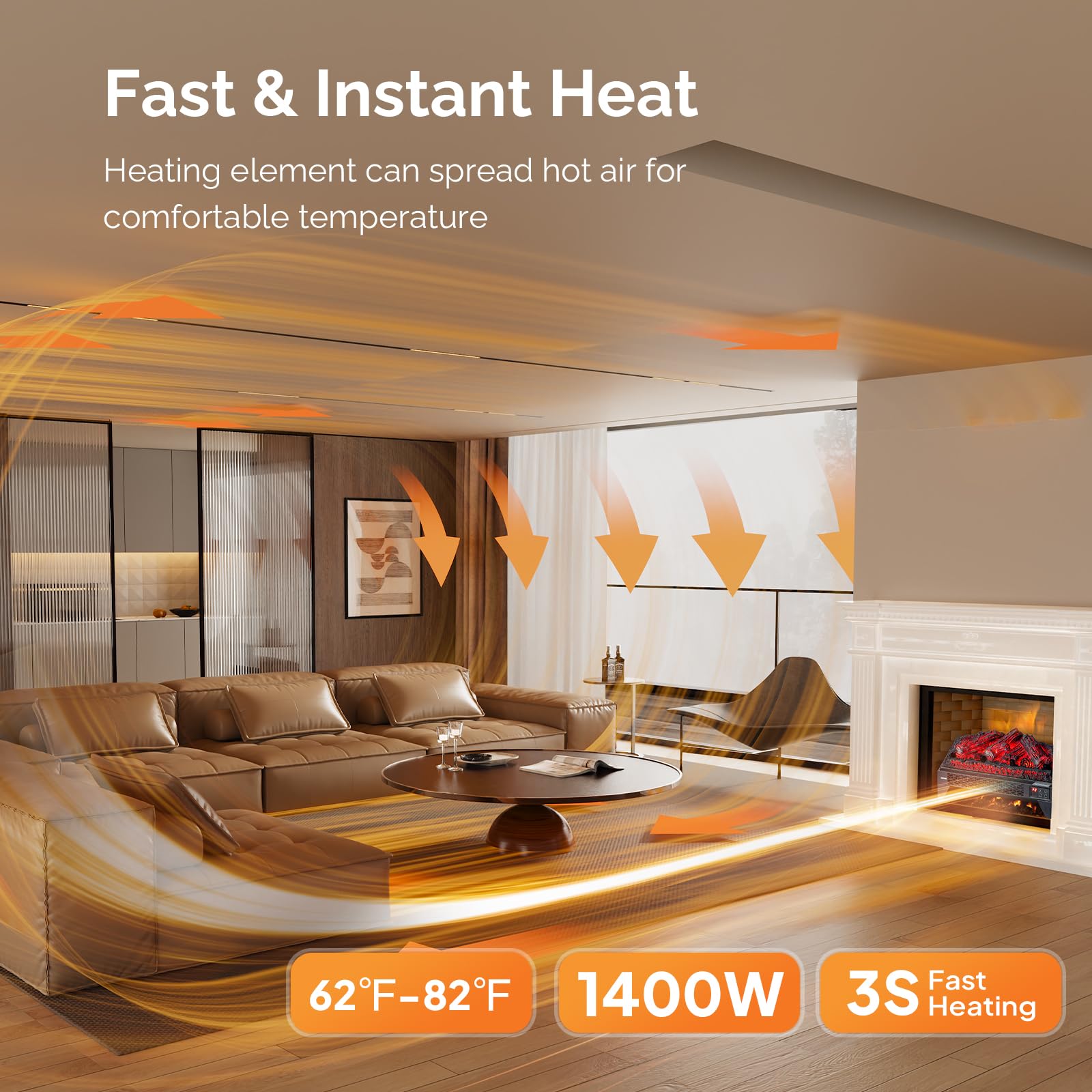 ROVSUN 18" Wide 1400W 120V Electric Fireplace Insert Log with Remote & WiFi Control