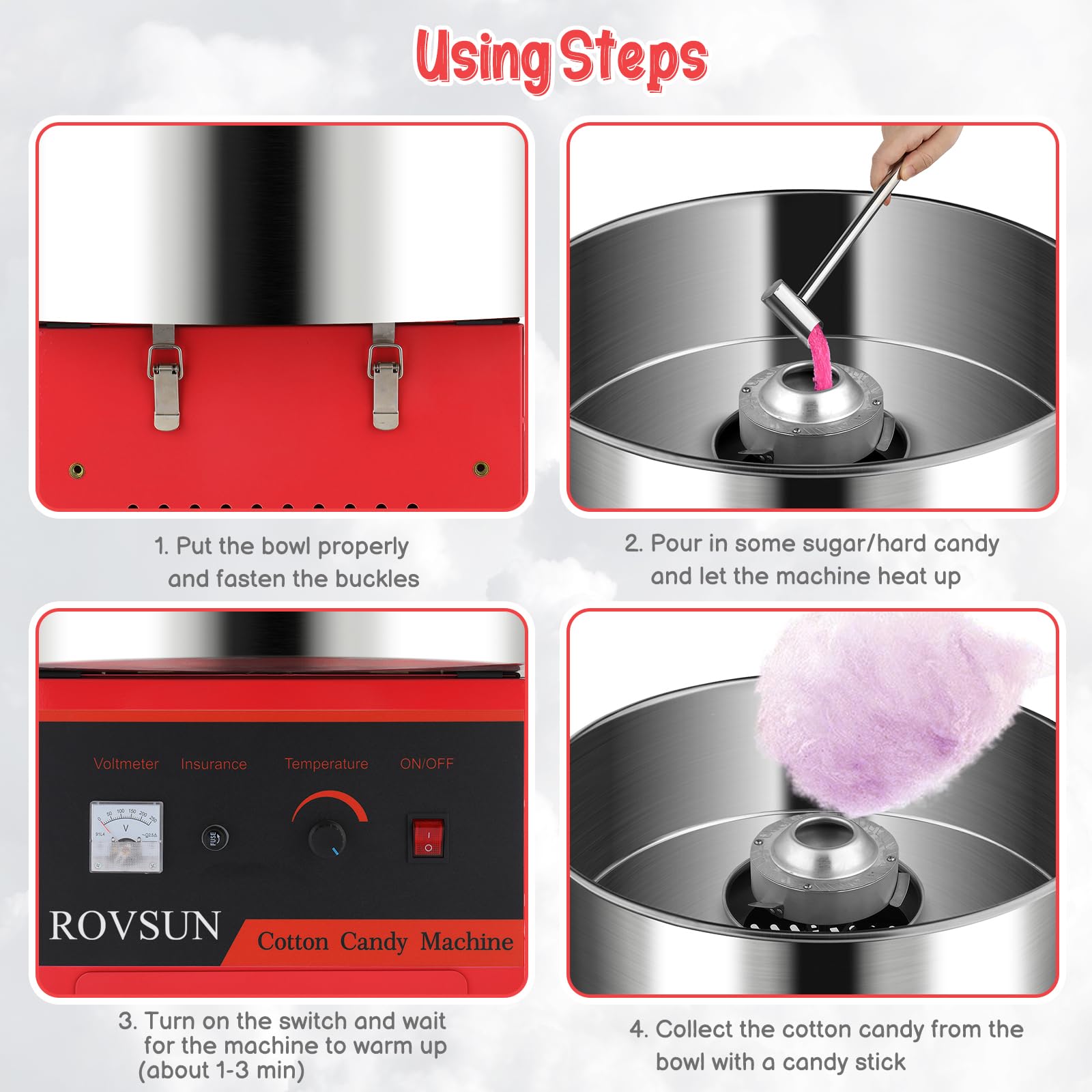 ROVSUN 21" 980W 110V Cotton Candy Machine with Bowl & Cover Red