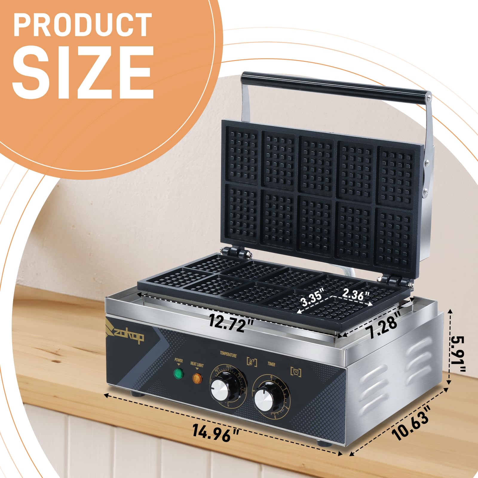 10 Grids 1550W 110V Electric Non-Stick Belgian Waffle Maker